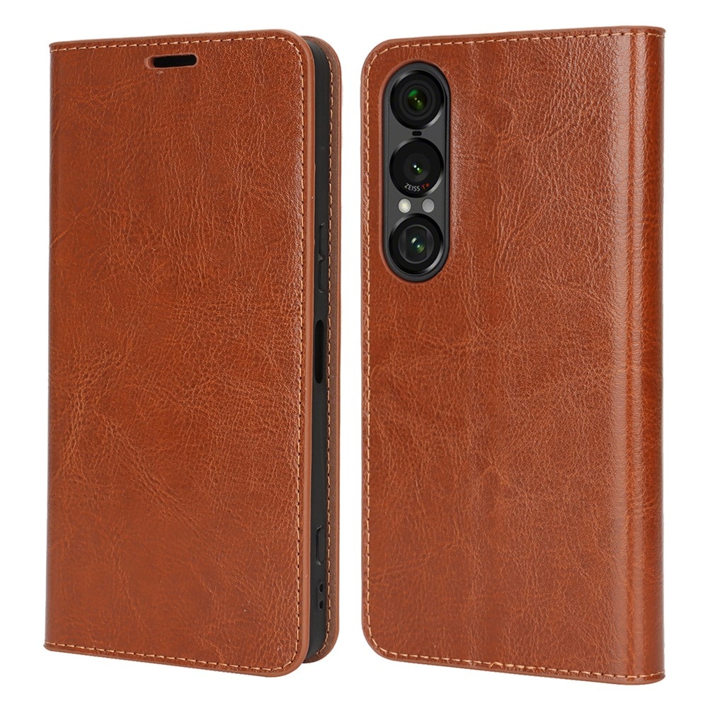 Mobiletui Ekte Lær Sony Xperia 1 VII Brun