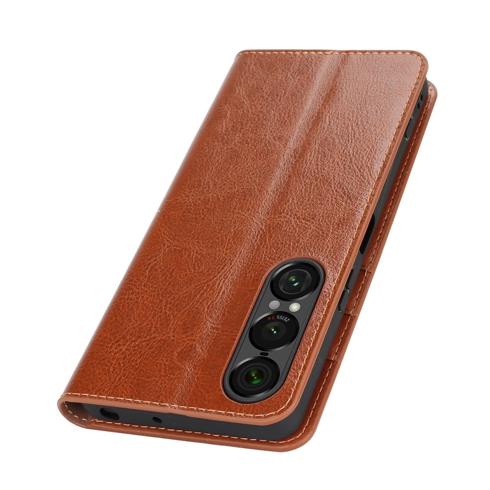 Mobiletui Ekte Lær Sony Xperia 1 VII Brun