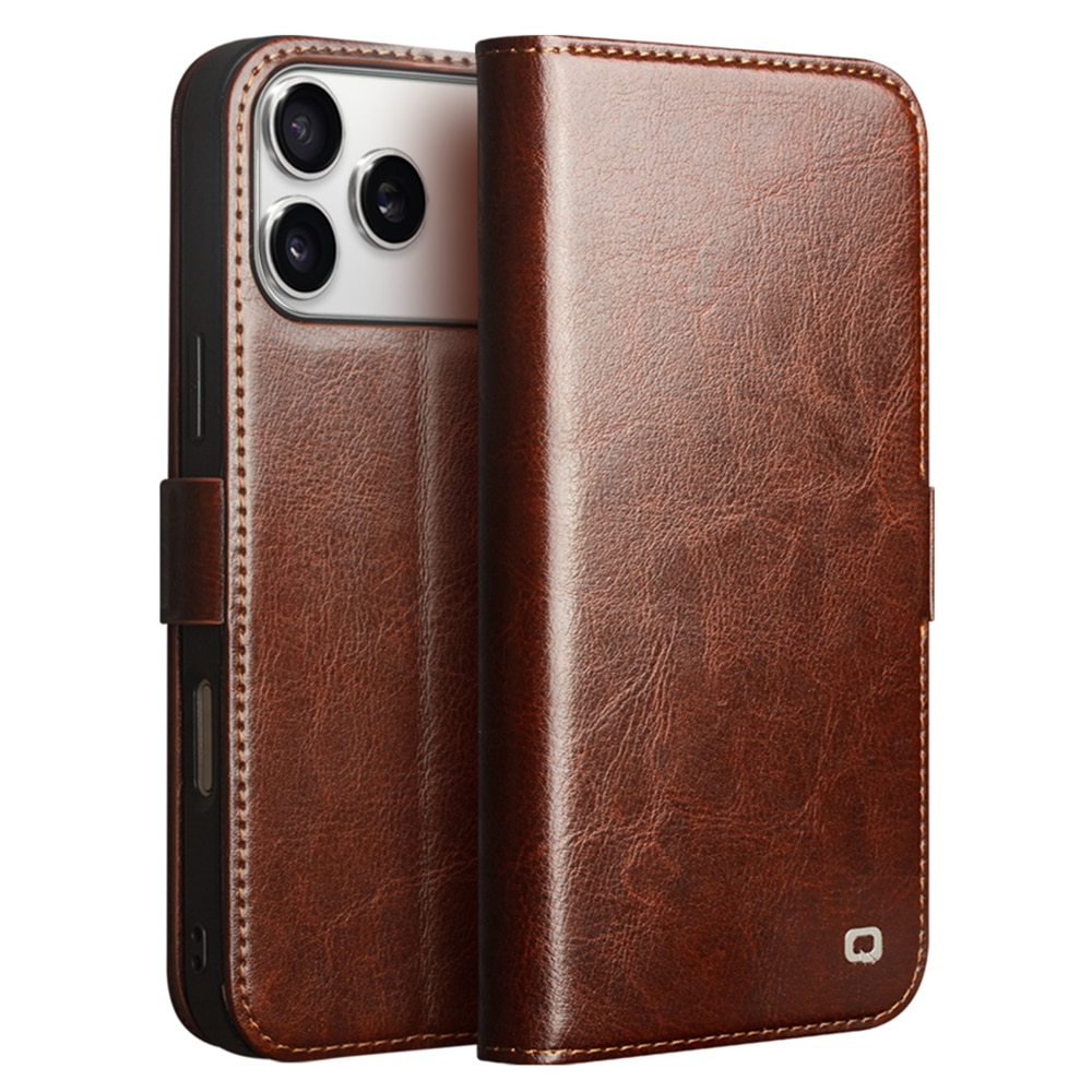 iPhone 17 Pro Max Leather Wallet Case Brun