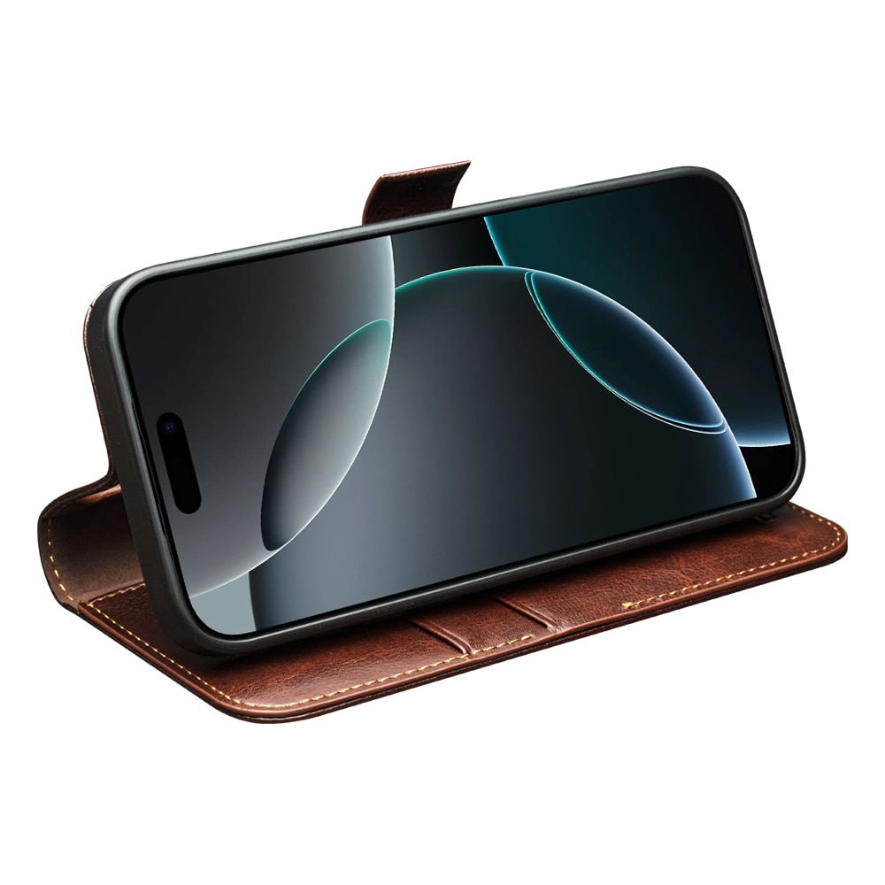 iPhone 17 Pro Max Leather Wallet Case Brun