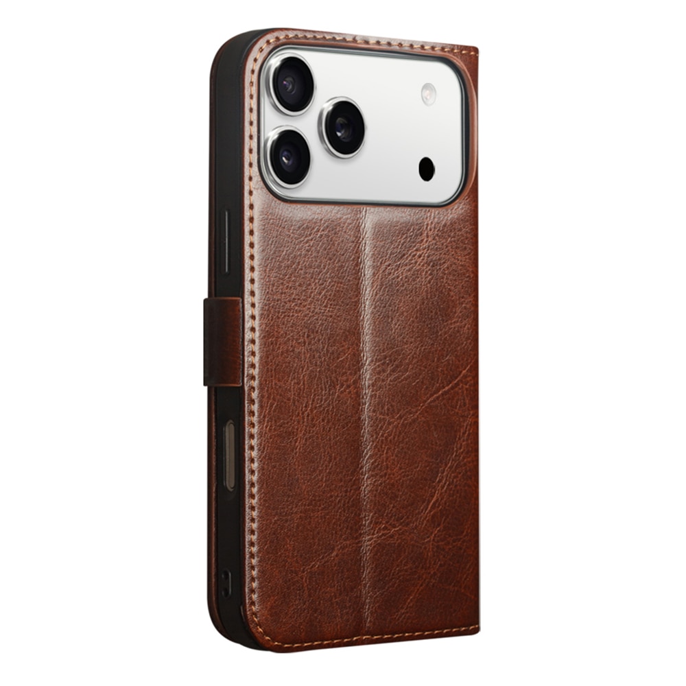 iPhone 17 Pro Max Leather Wallet Case Brun