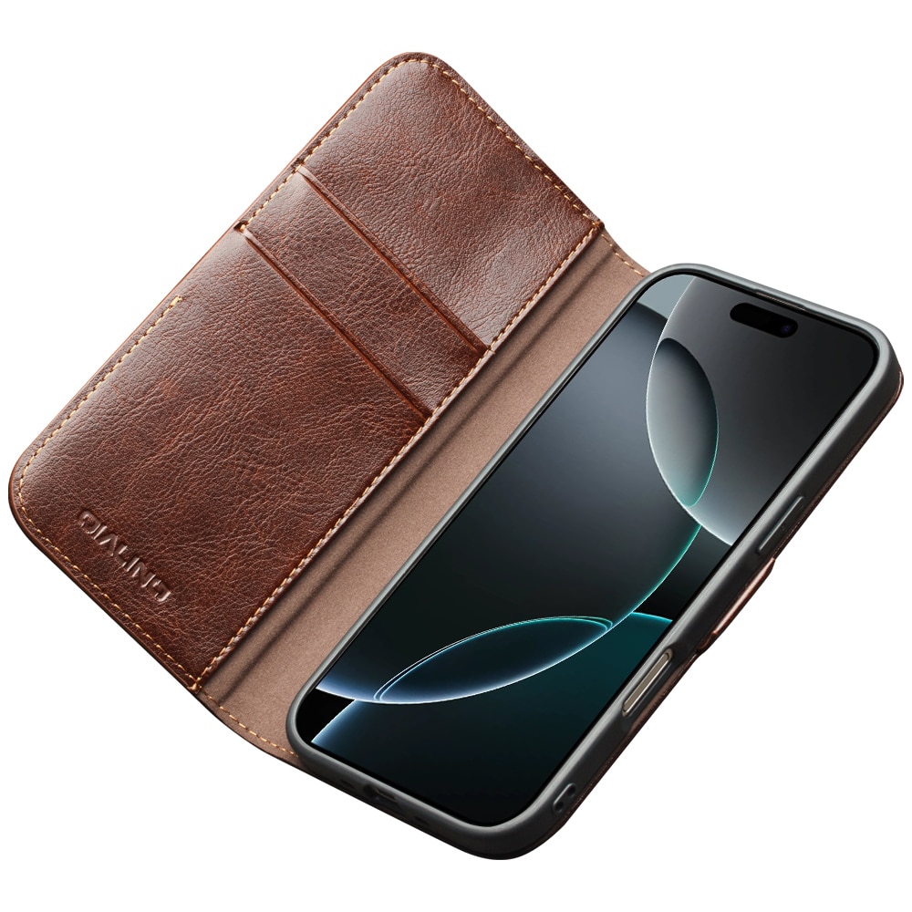 iPhone 17 Pro Leather Wallet Case Brun