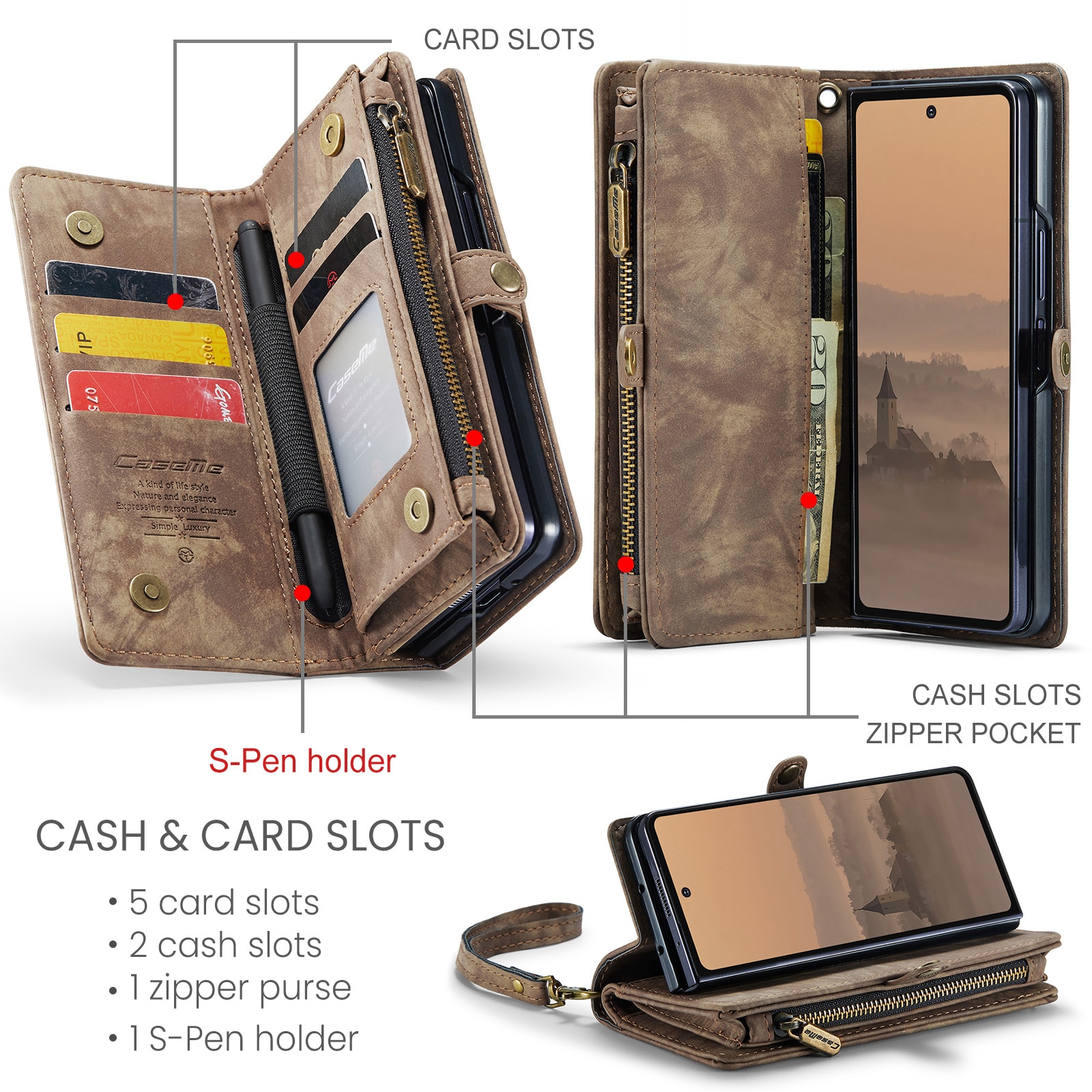 Multi-slot Lommeboksetui Samsung Galaxy Z Fold 7 Brun
