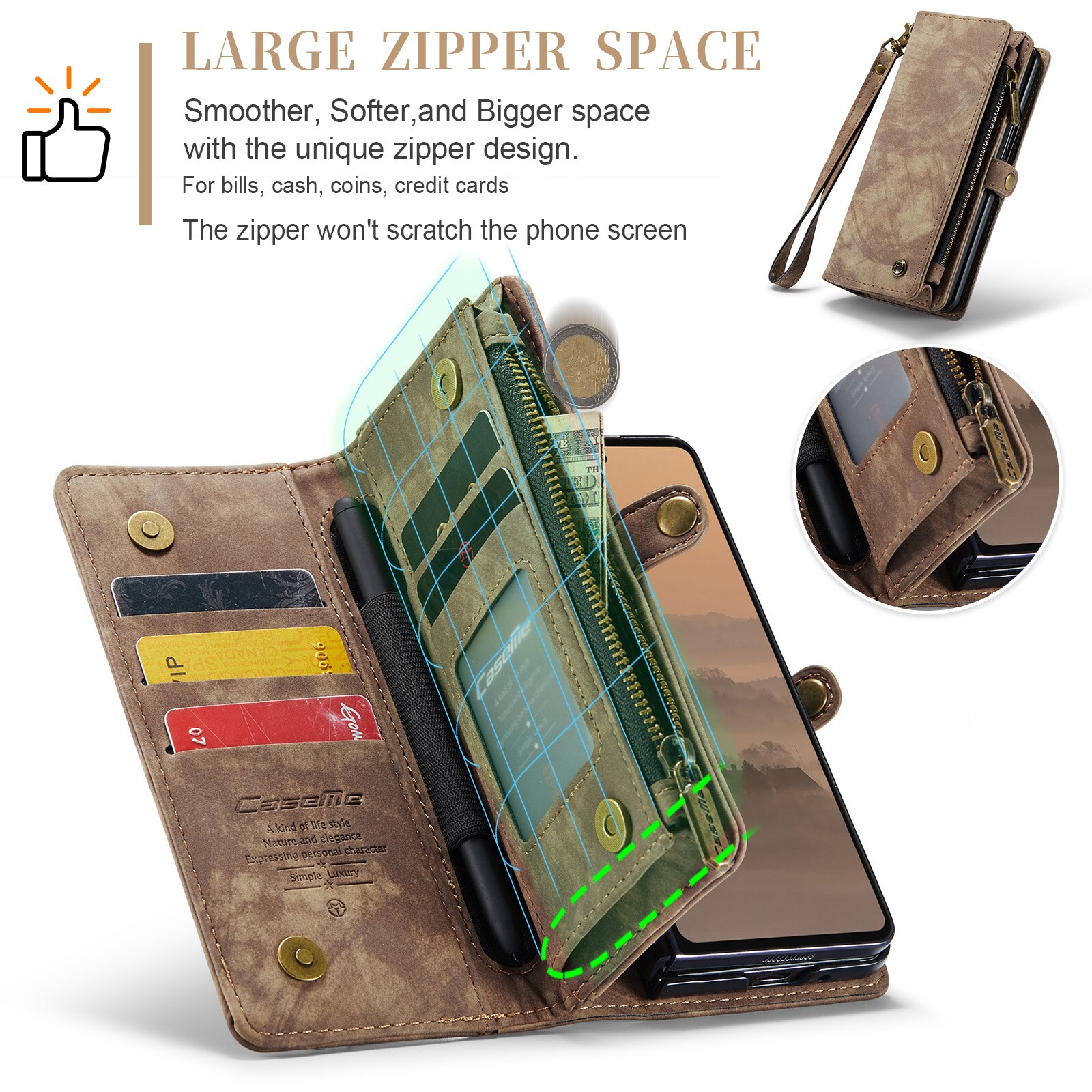 Multi-slot Lommeboksetui Samsung Galaxy Z Fold 7 Brun