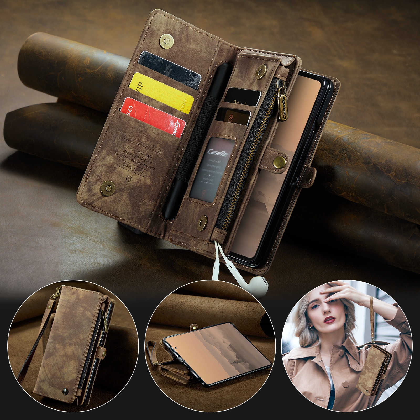 Multi-slot Lommeboksetui Samsung Galaxy Z Fold 7 Brun