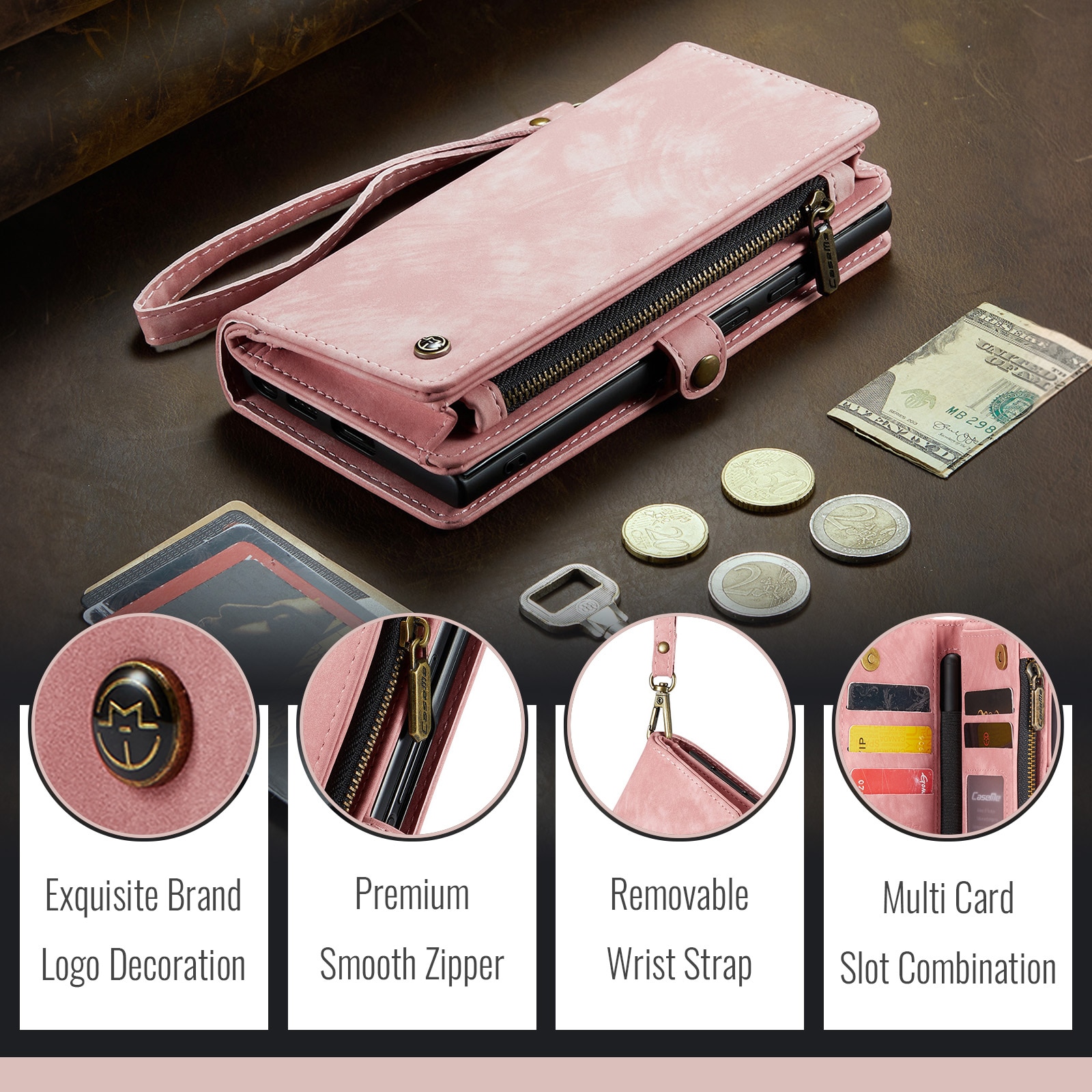 Multi-slot Lommeboksetui Samsung Galaxy Z Fold 7 Rosa