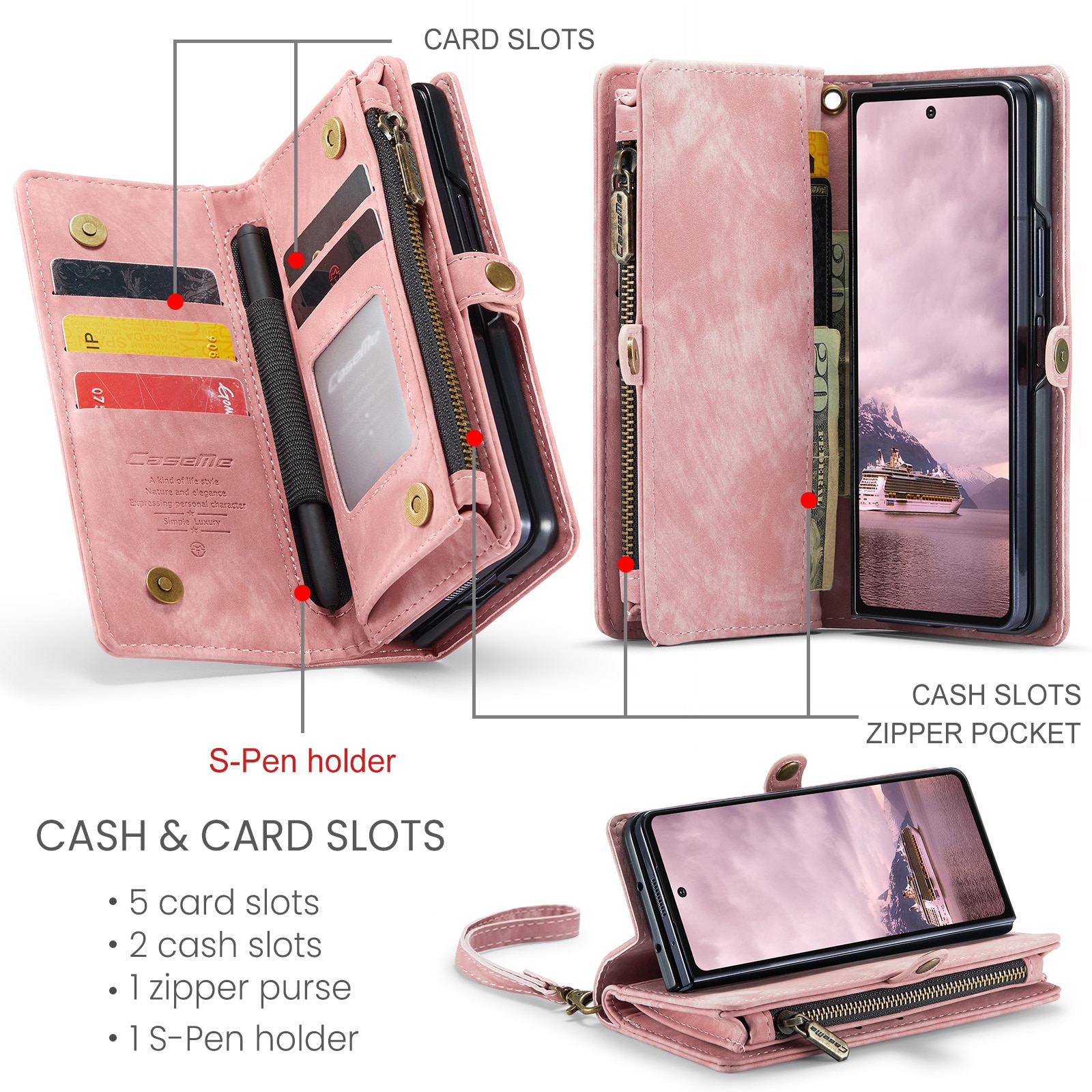Multi-slot Lommeboksetui Samsung Galaxy Z Fold 7 Rosa