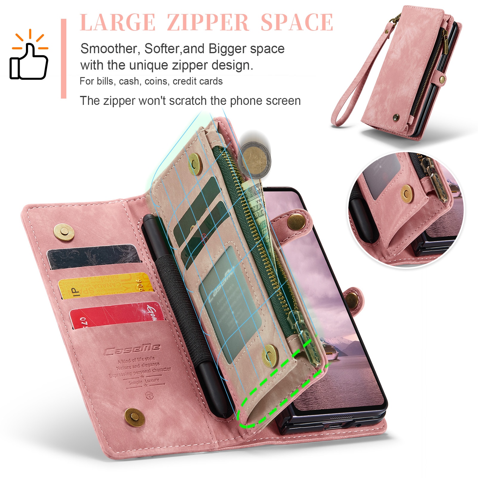 Multi-slot Lommeboksetui Samsung Galaxy Z Fold 7 Rosa