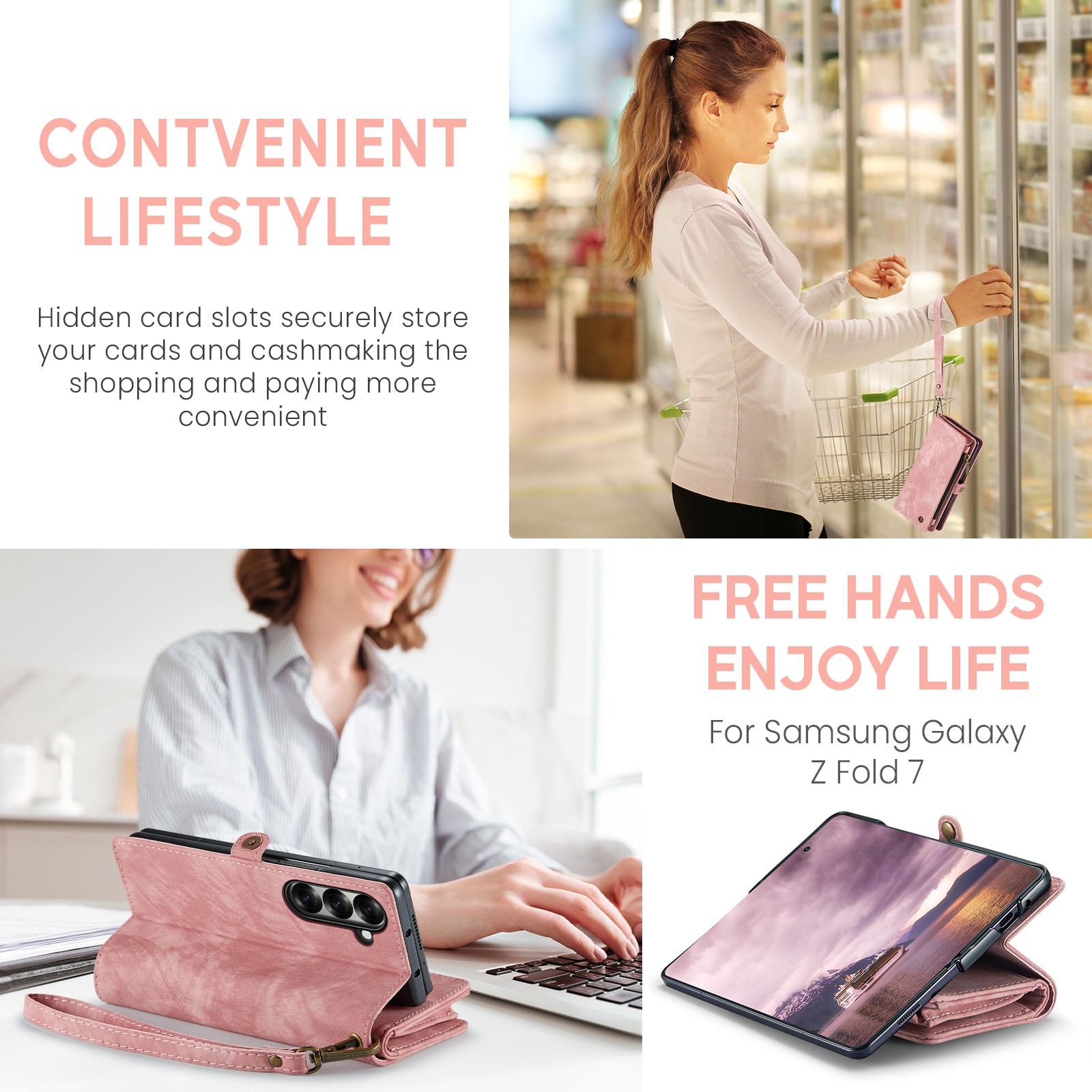Multi-slot Lommeboksetui Samsung Galaxy Z Fold 7 Rosa