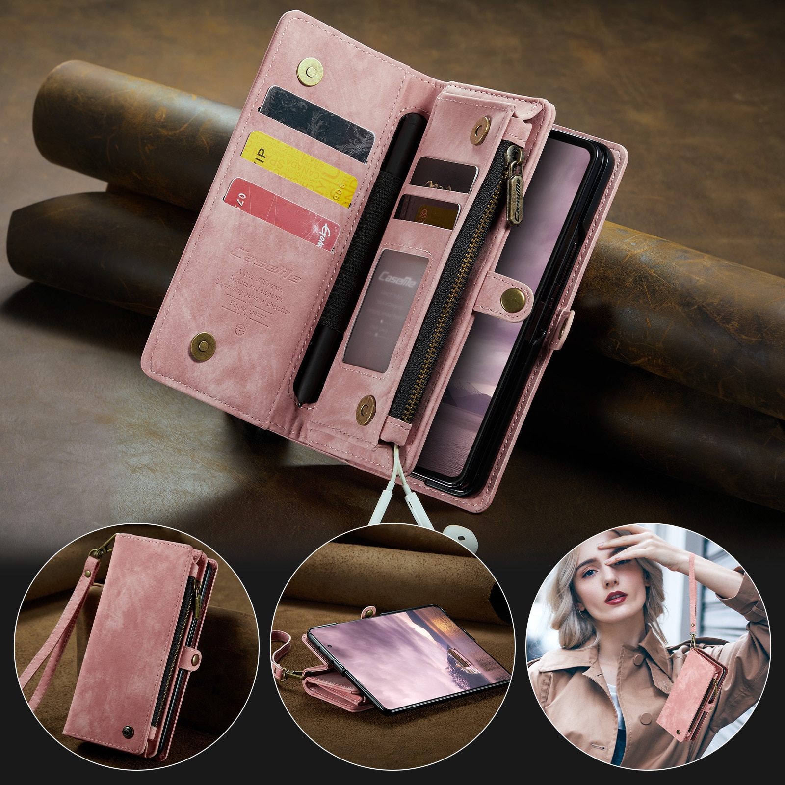 Multi-slot Lommeboksetui Samsung Galaxy Z Fold 7 Rosa