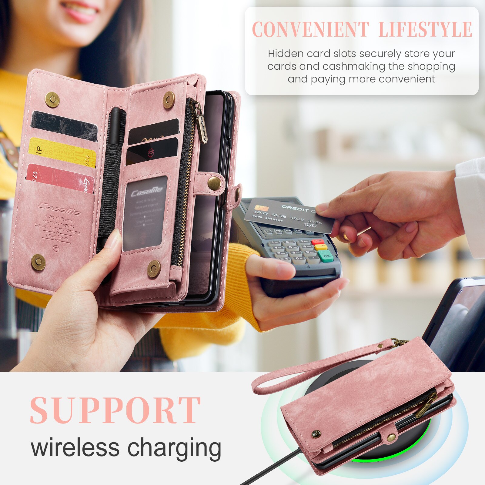 Multi-slot Lommeboksetui Samsung Galaxy Z Fold 7 Rosa