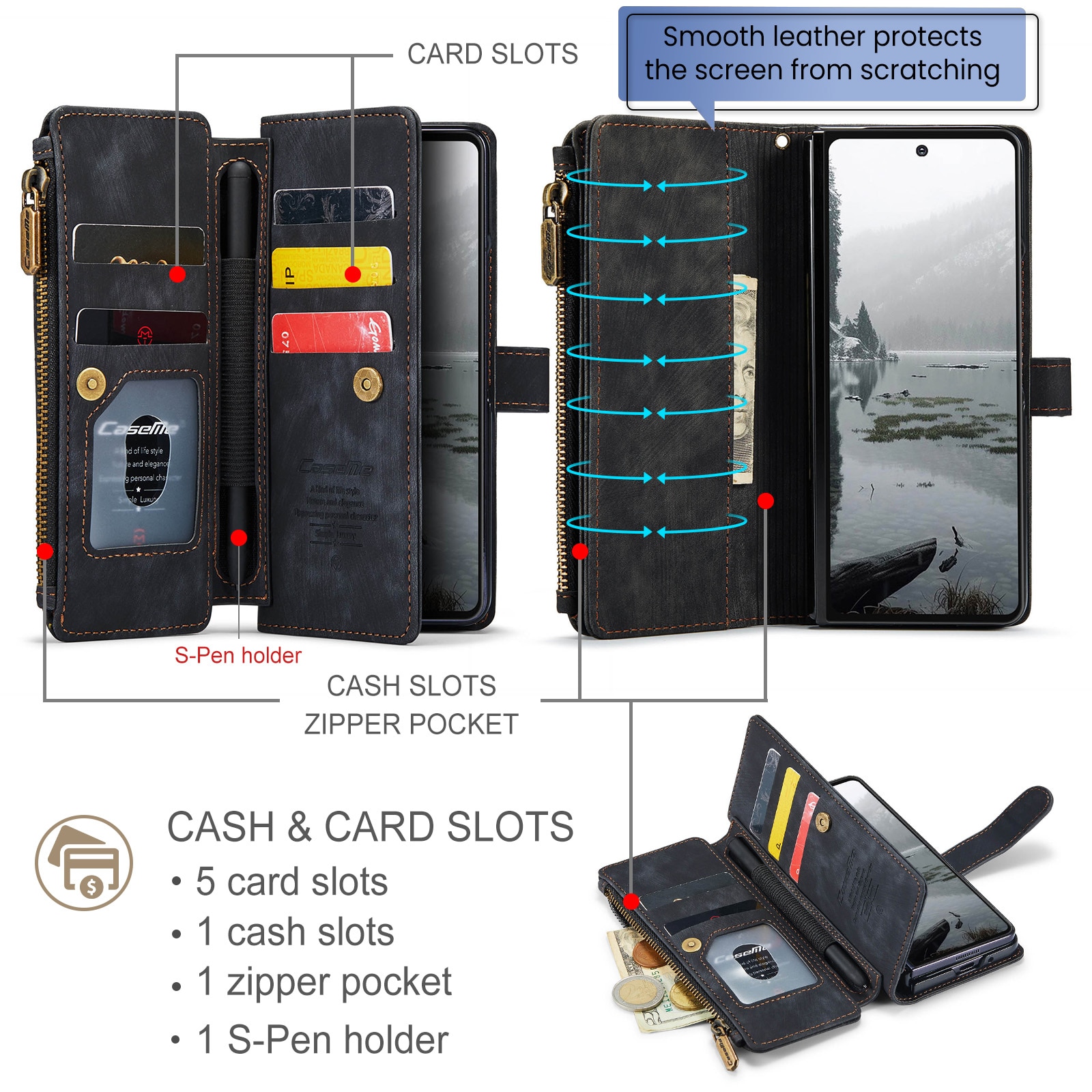Zipper Wallet Samsung Galaxy Z Fold 7 svart