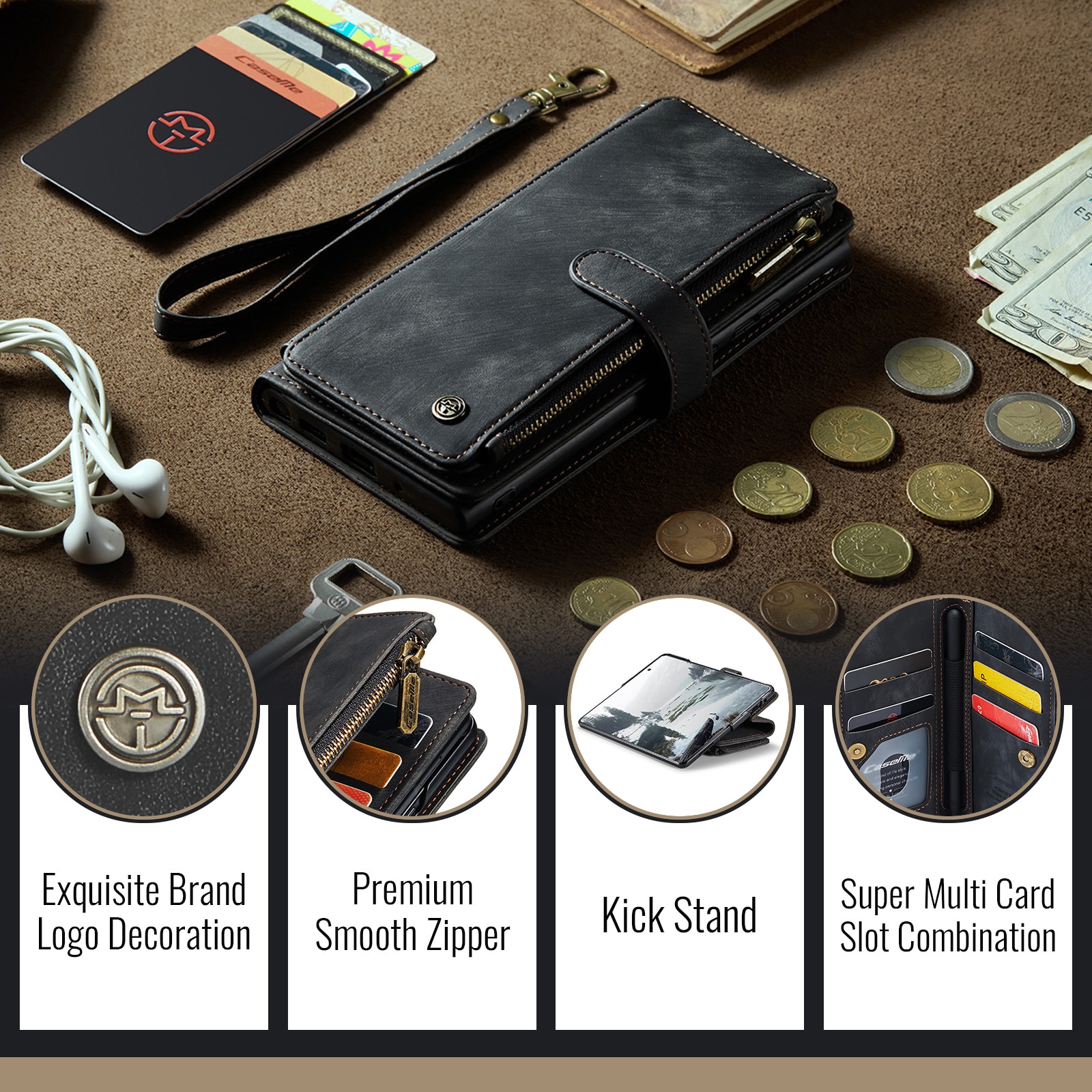 Zipper Wallet Samsung Galaxy Z Fold 7 svart