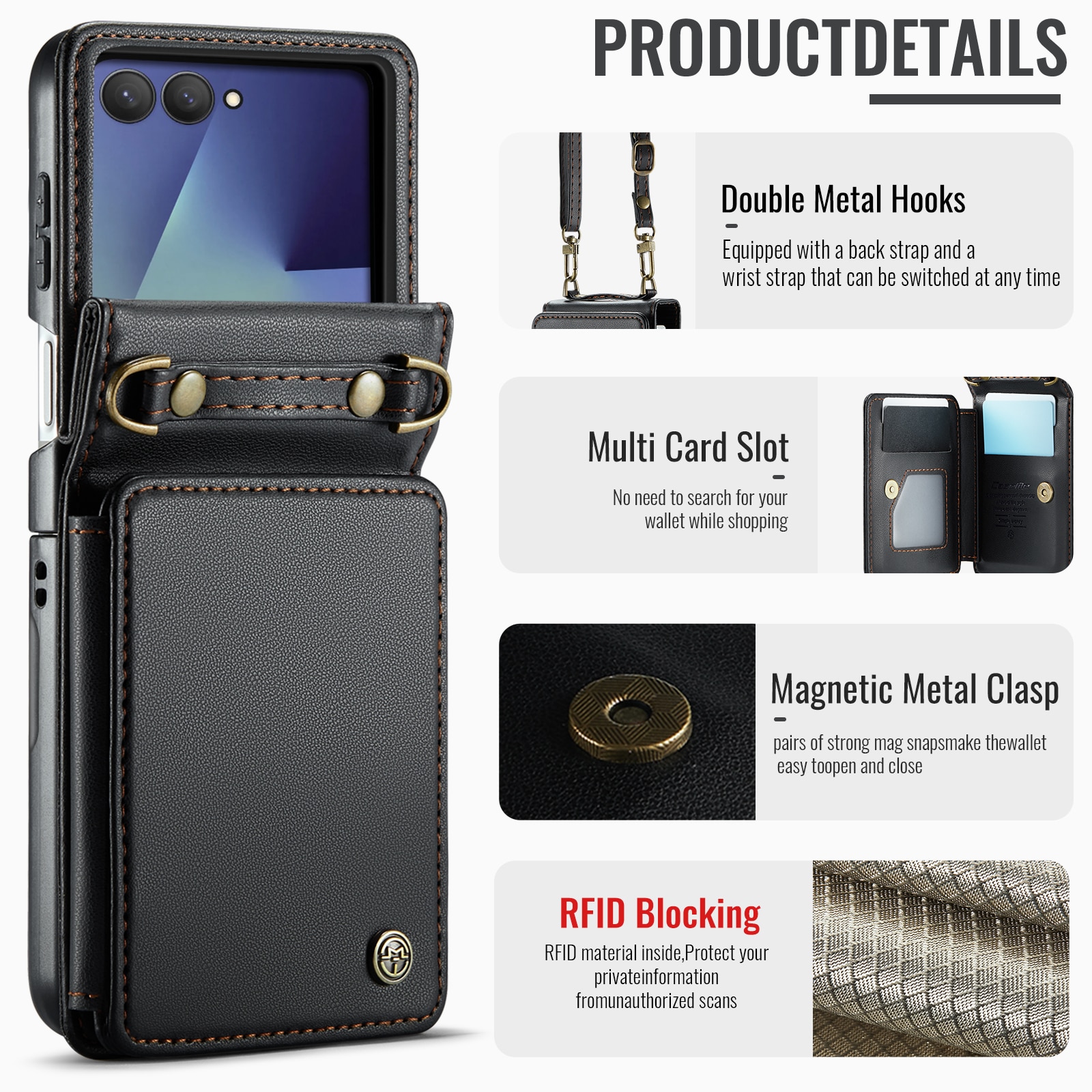 RFID blocking Lommebokdeksel Samsung Galaxy Z Flip 7 Svart