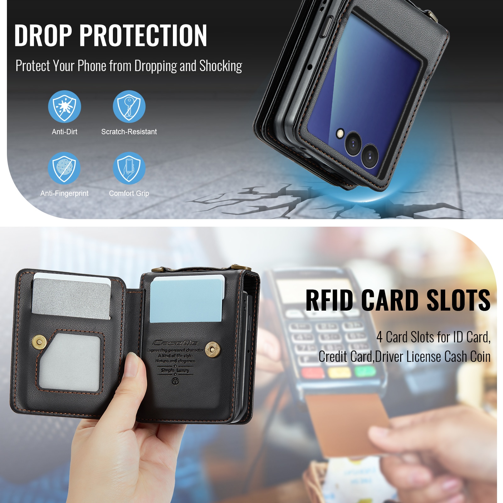 RFID blocking Lommebokdeksel Samsung Galaxy Z Flip 7 Svart