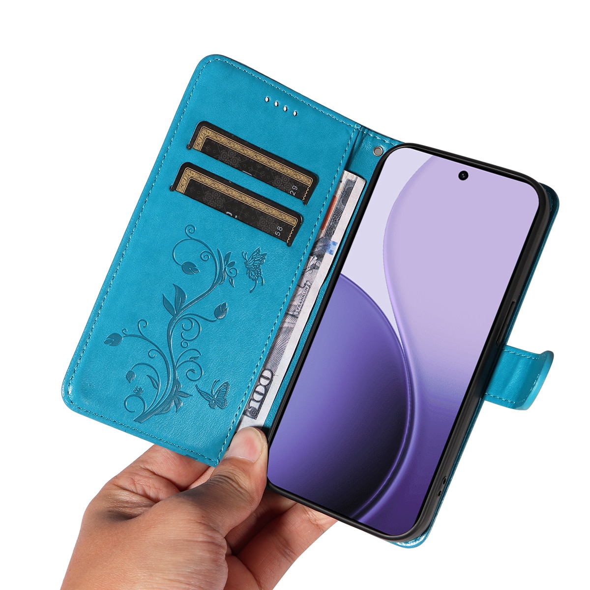 Lærveske Sommerfugler Oppo Reno 14 F Blå