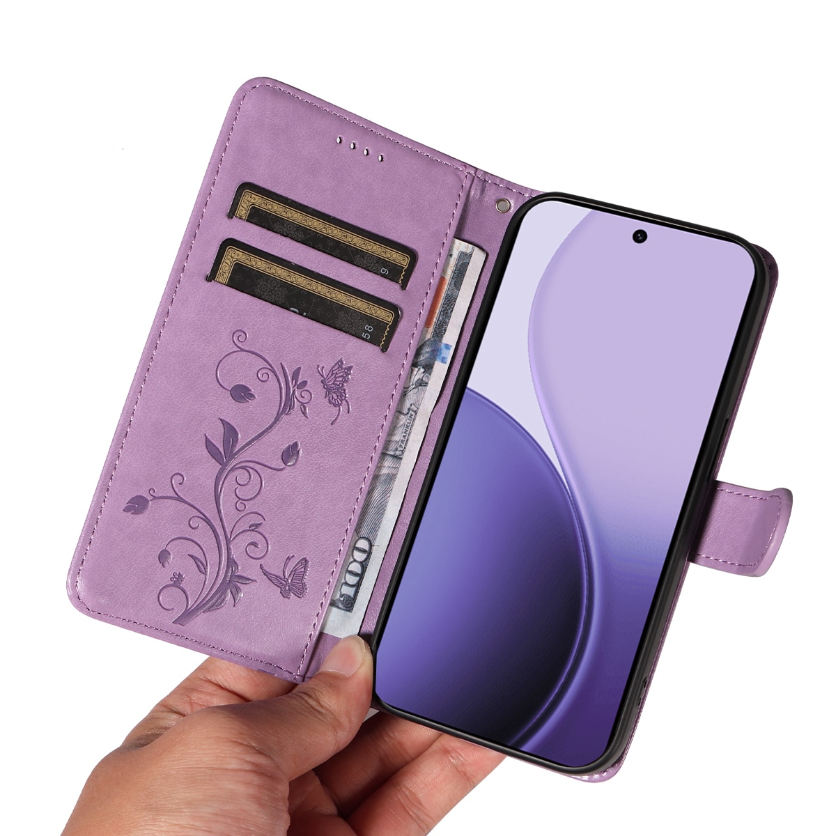 Lærveske Sommerfugler Oppo Reno 14 Lilla