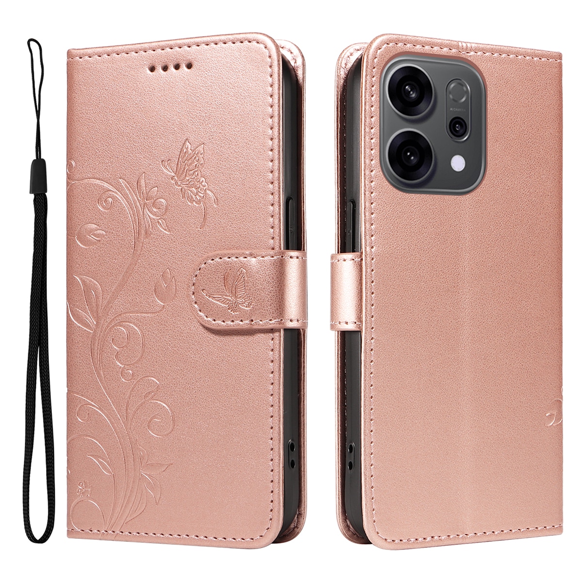 Lærveske Sommerfugler Oppo Reno 14 F Rosegull