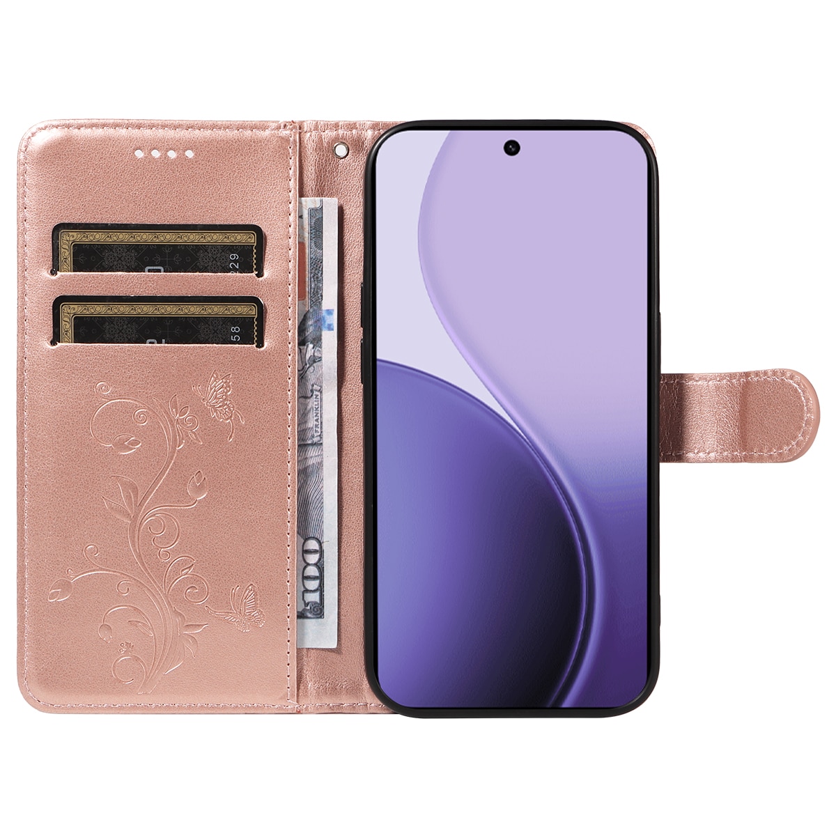 Lærveske Sommerfugler Oppo Reno 14 Rosegull