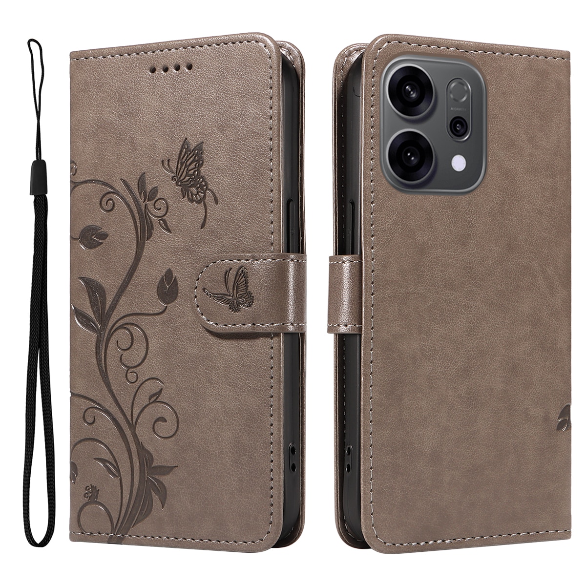 Lærveske Sommerfugler Oppo Reno 14 F Grå