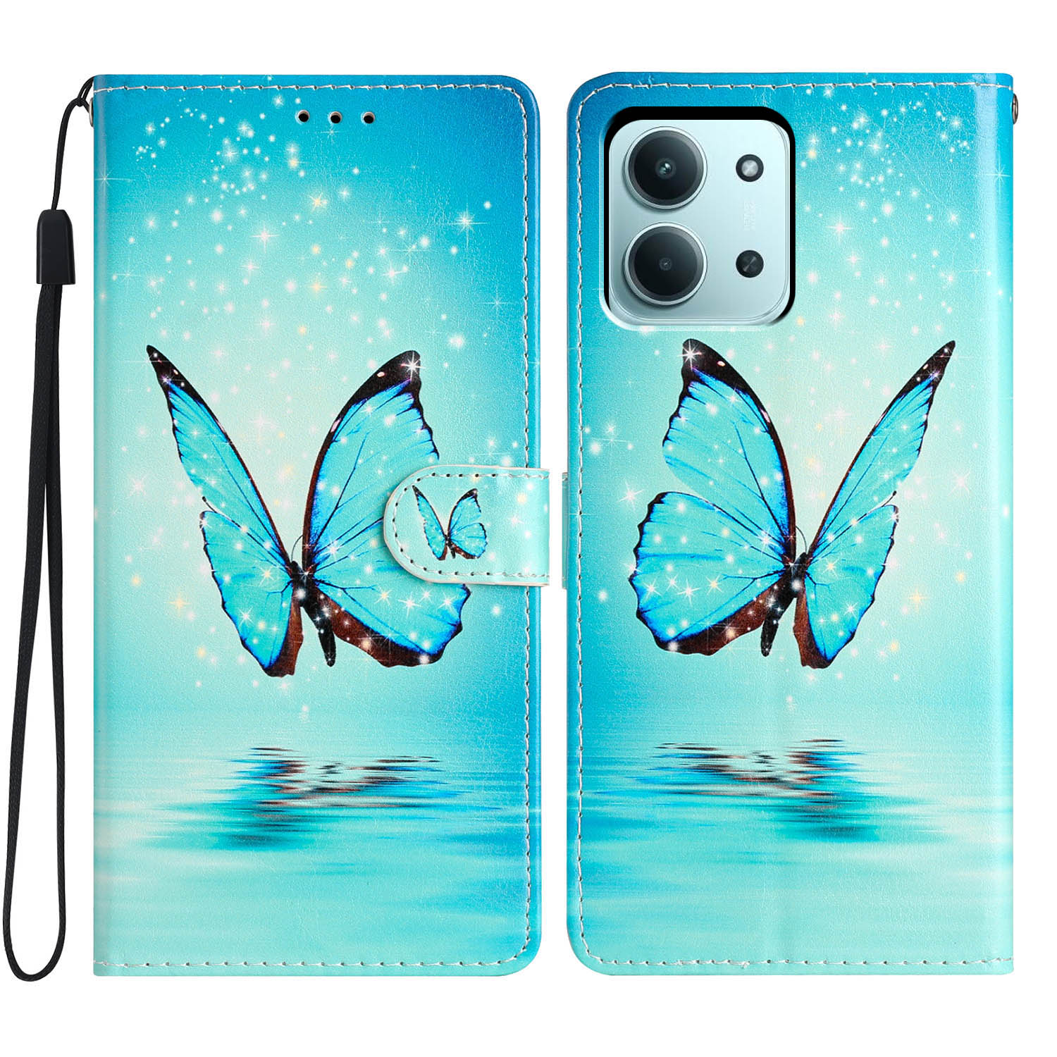 Mobilveske Xiaomi Redmi 15C blå sommerfugler
