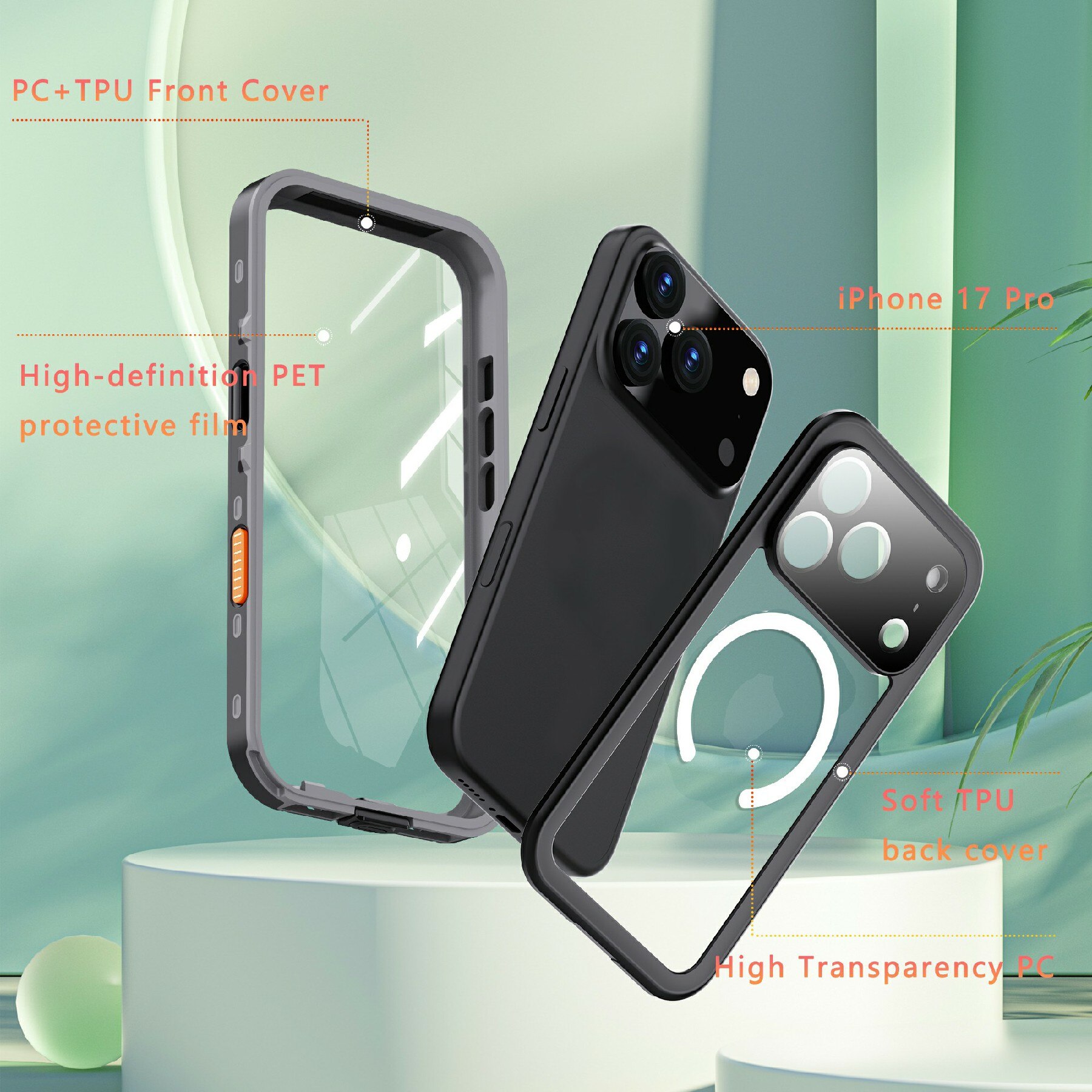 Vannbestandig Deksel iPhone 17 Pro gjennomsiktig