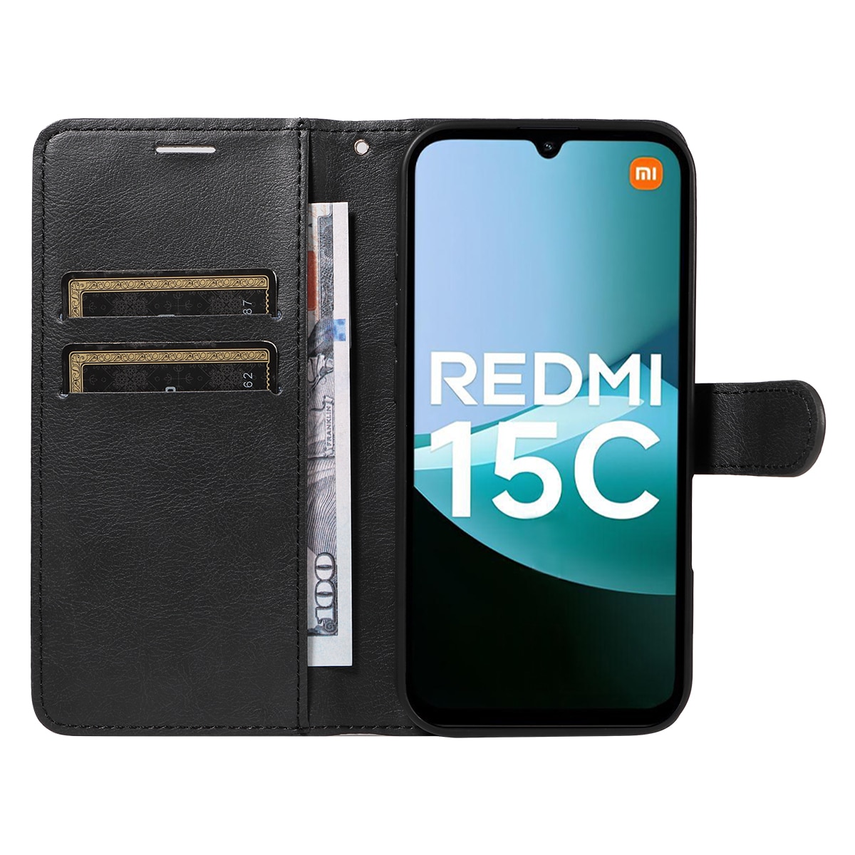 Lommebokdeksel Xiaomi Redmi 15C svart