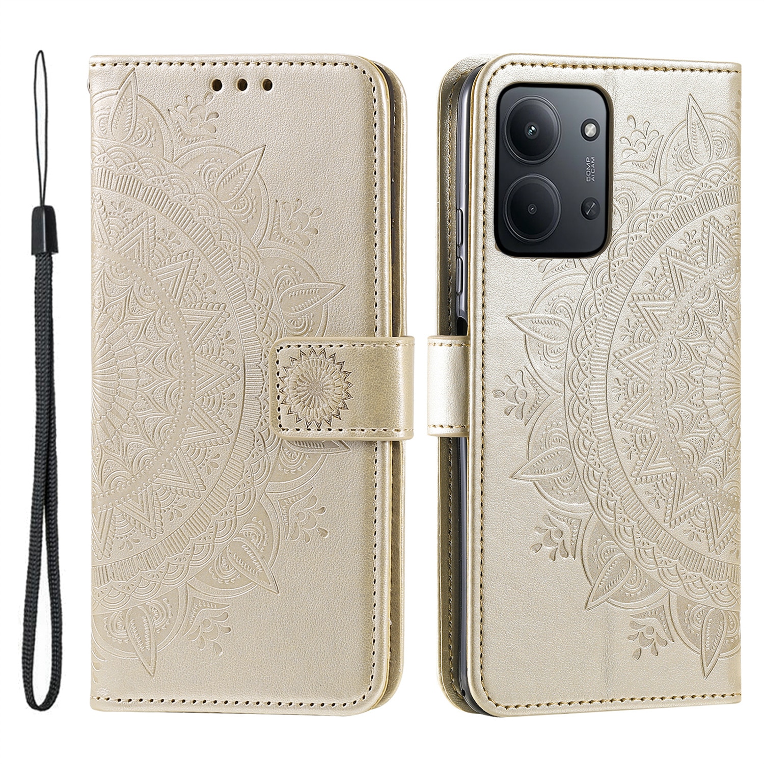Lærveske Mandala Xiaomi Redmi 15C Gull