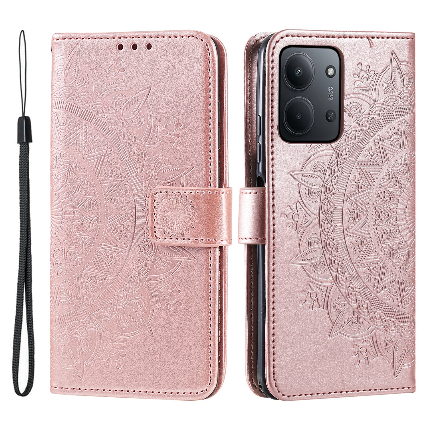 Lærveske Mandala Xiaomi Redmi 15C Rosegull
