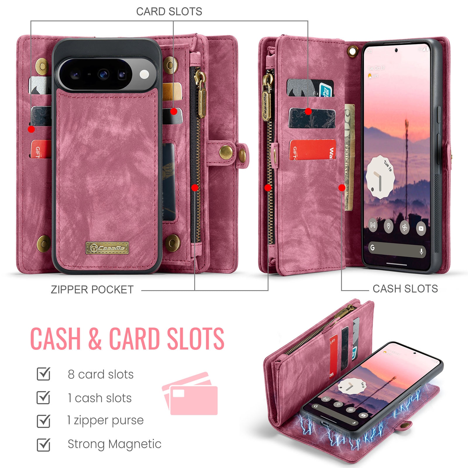 Multi-slot Lommeboksetui Google Pixel 10 Pro Rød