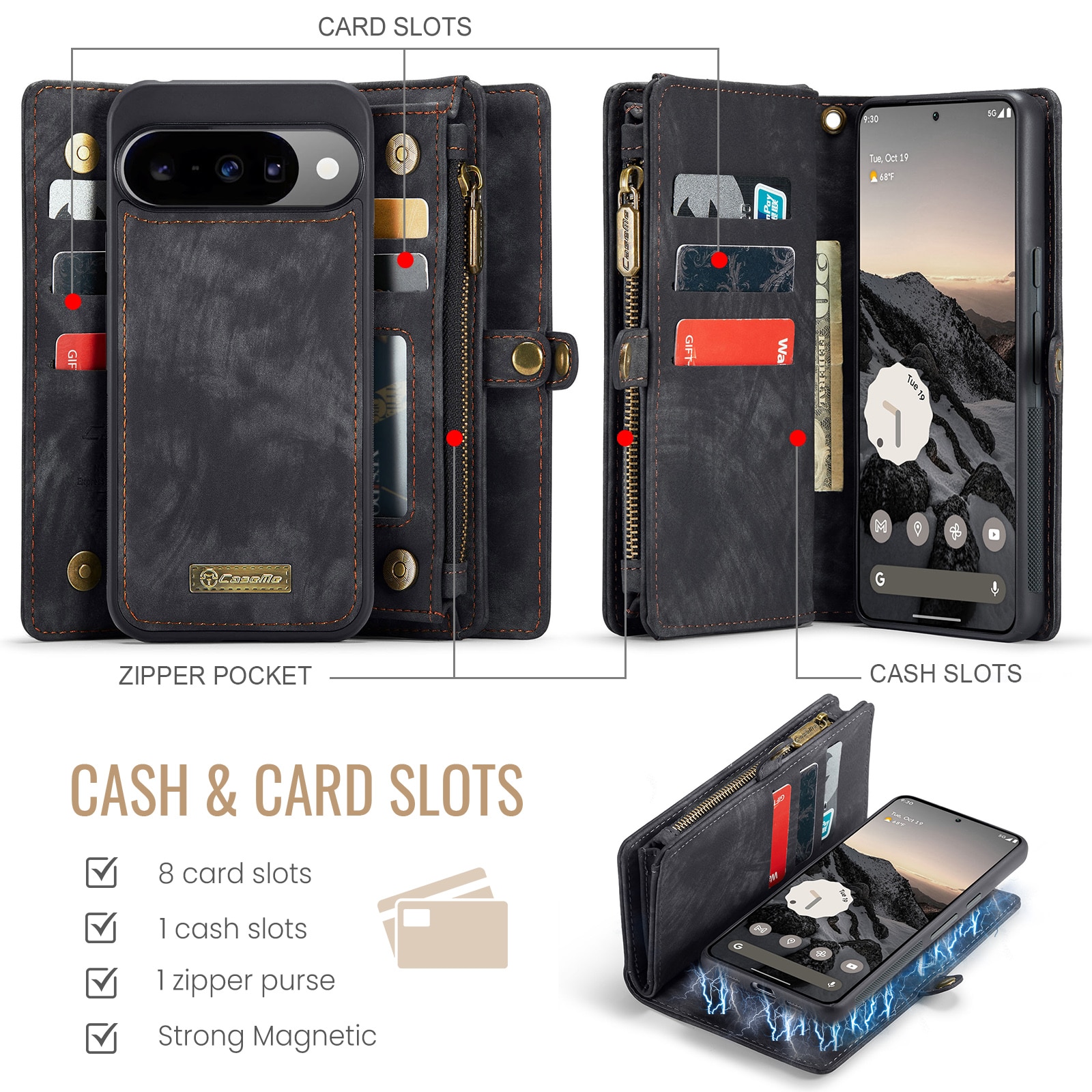 Multi-slot Lommeboksetui Google Pixel 10 Pro Grå