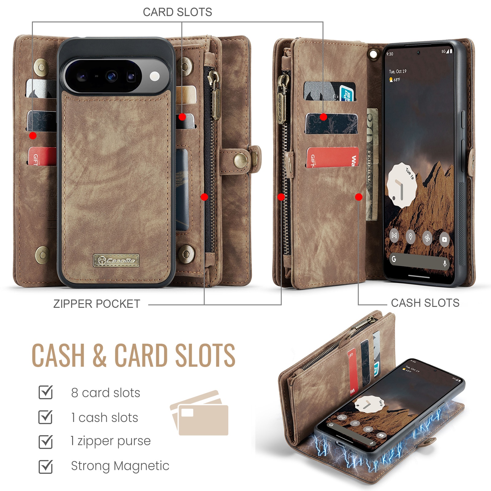 Multi-slot Lommeboksetui Google Pixel 10 Brun