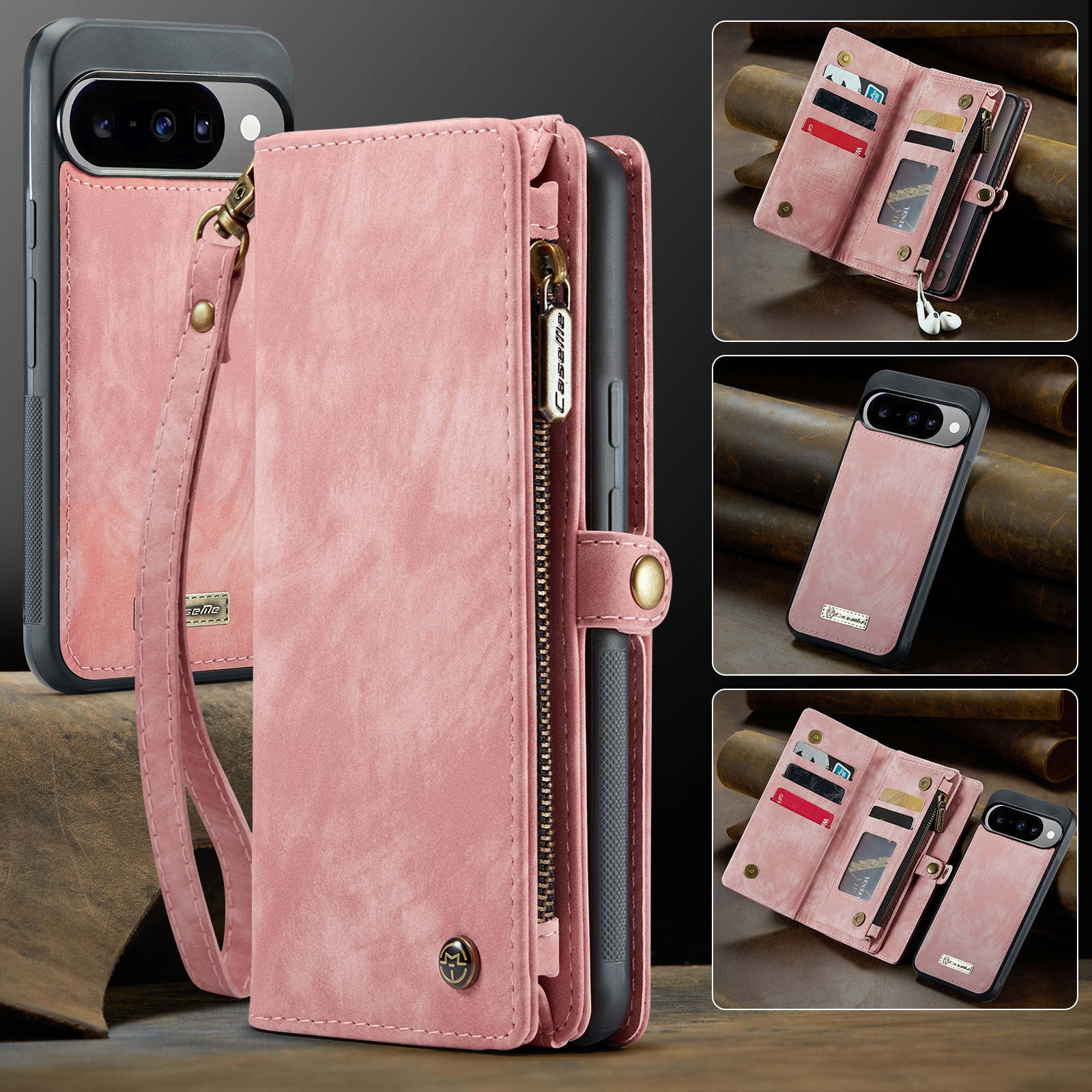 Multi-slot Lommeboksetui Google Pixel 10 Rosa