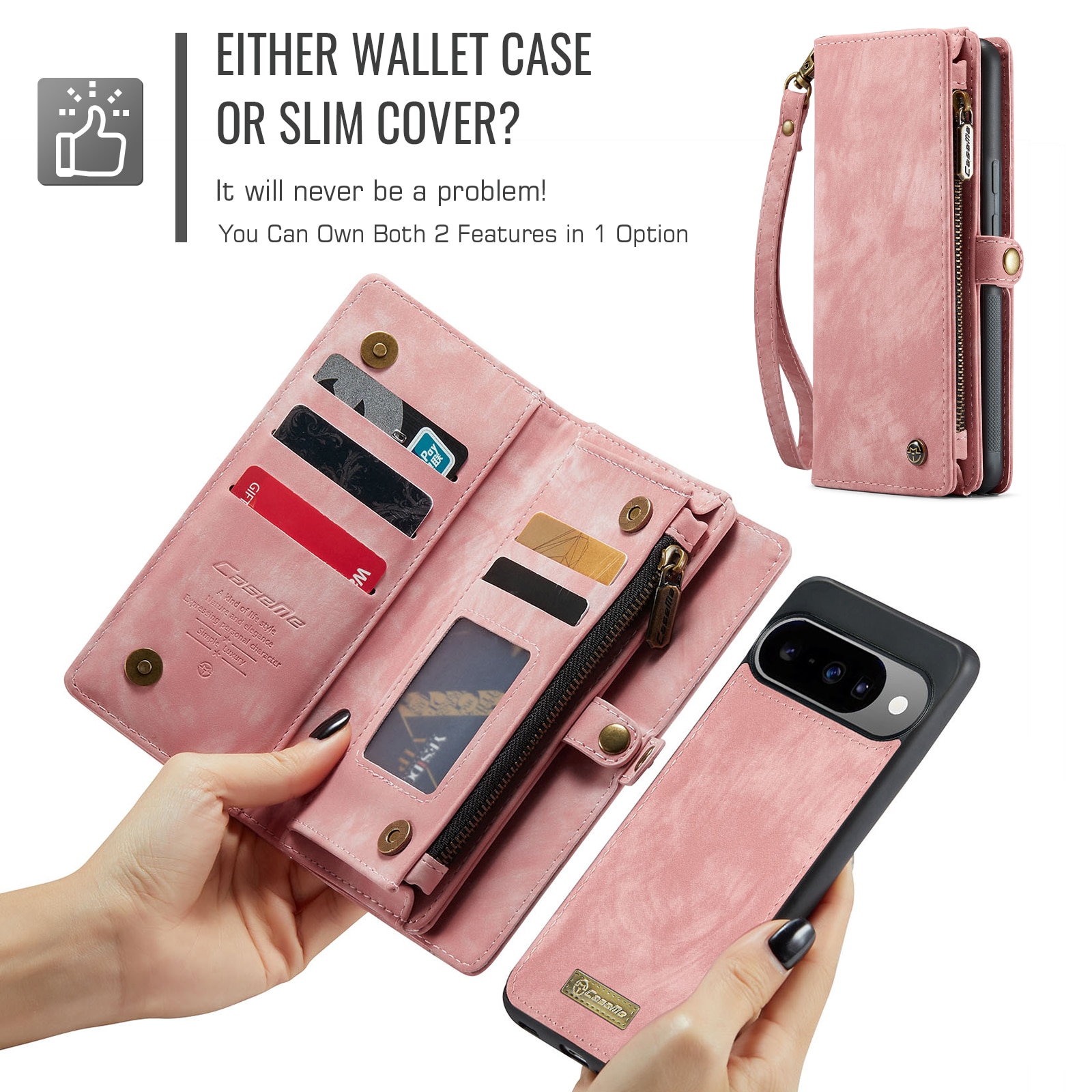 Multi-slot Lommeboksetui Google Pixel 10 Rosa