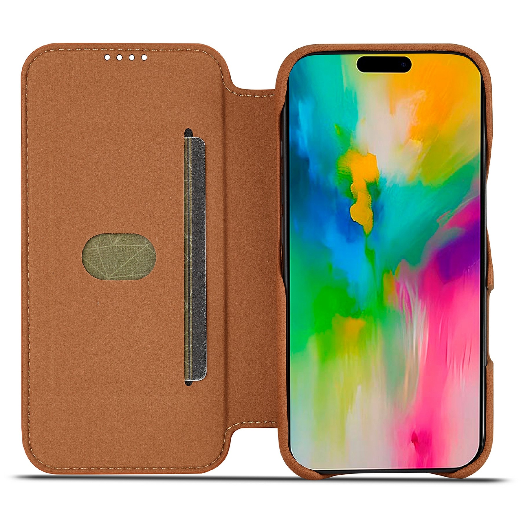 Slim Lommebokdeksel iPhone 17 Cognac