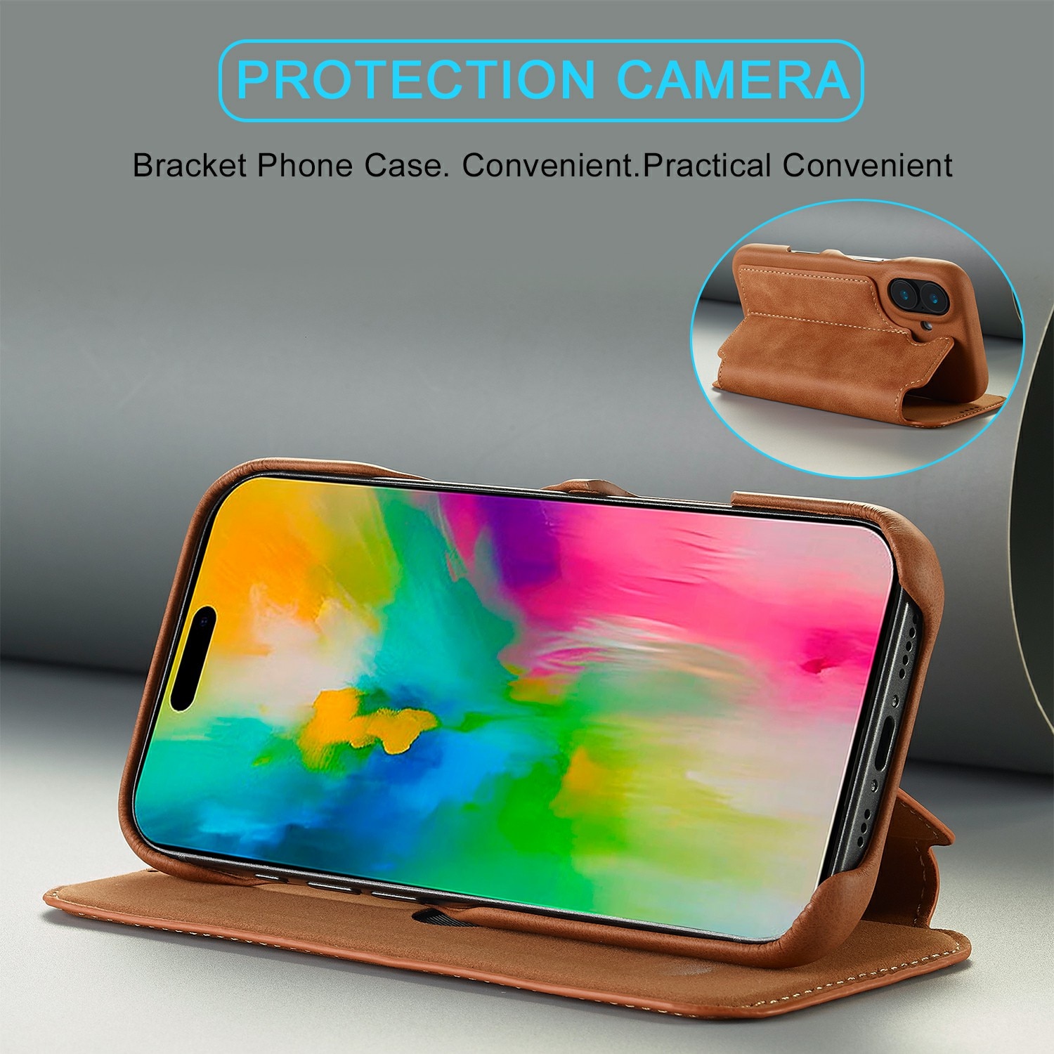 Slim Lommebokdeksel iPhone 17 Cognac