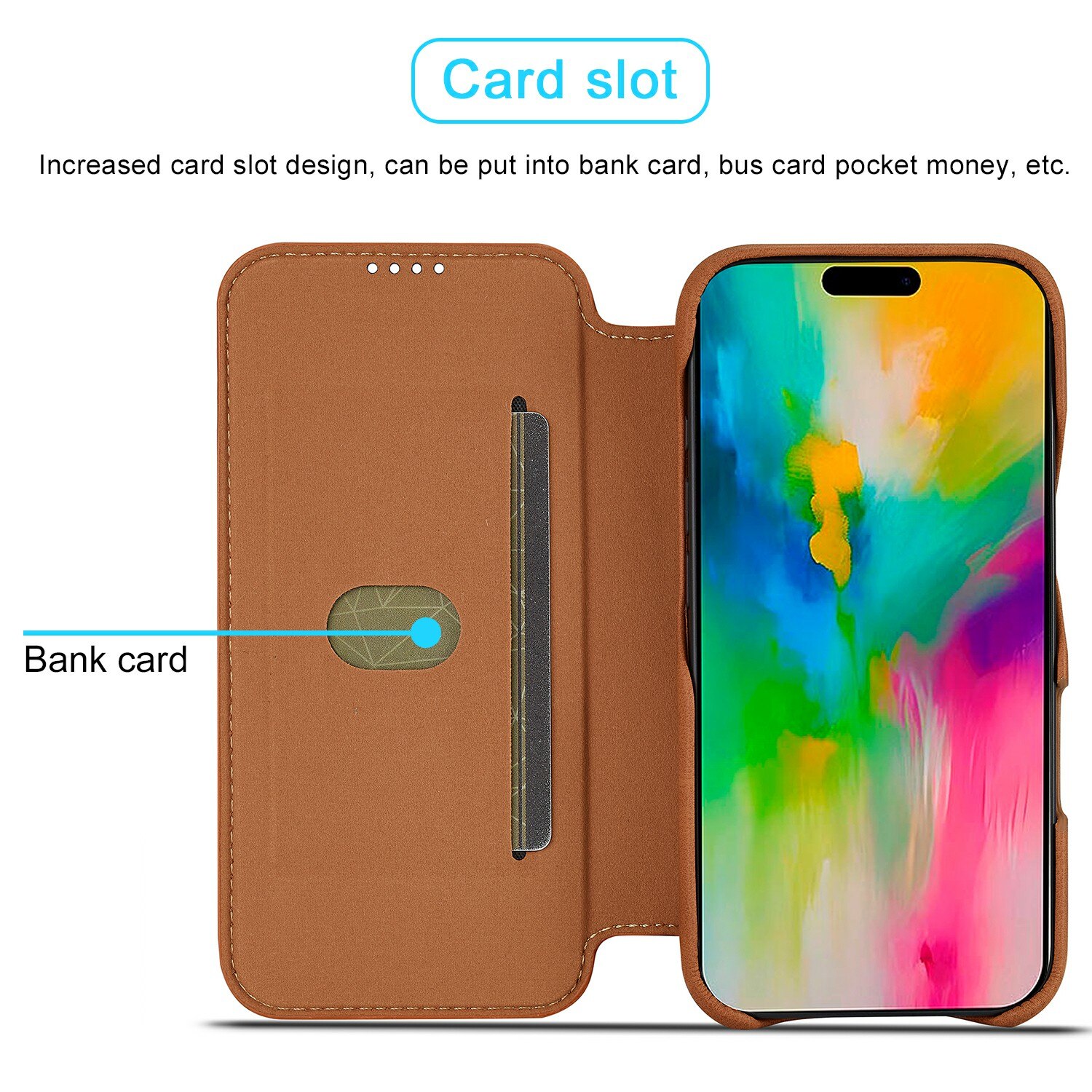 Slim Lommebokdeksel iPhone 17 Cognac