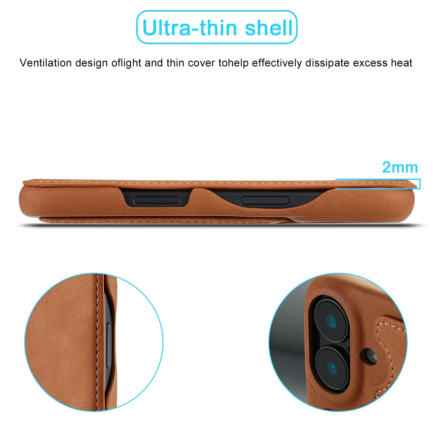 Slim Lommebokdeksel iPhone 17 Cognac