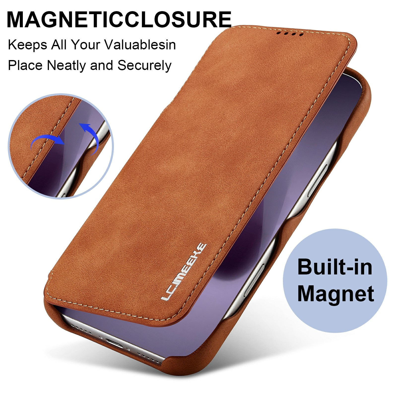 Slim Lommebokdeksel iPhone 17 Pro Cognac