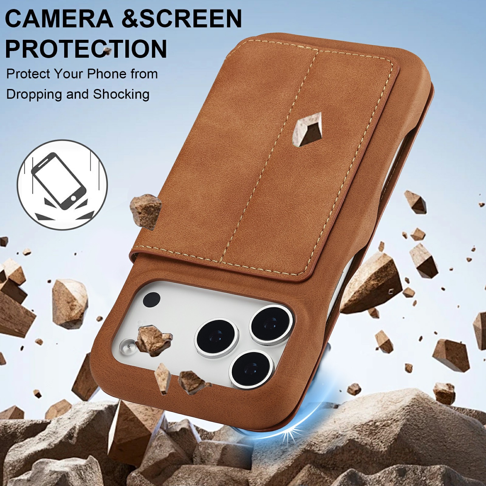 Slim Lommebokdeksel iPhone 17 Pro Cognac