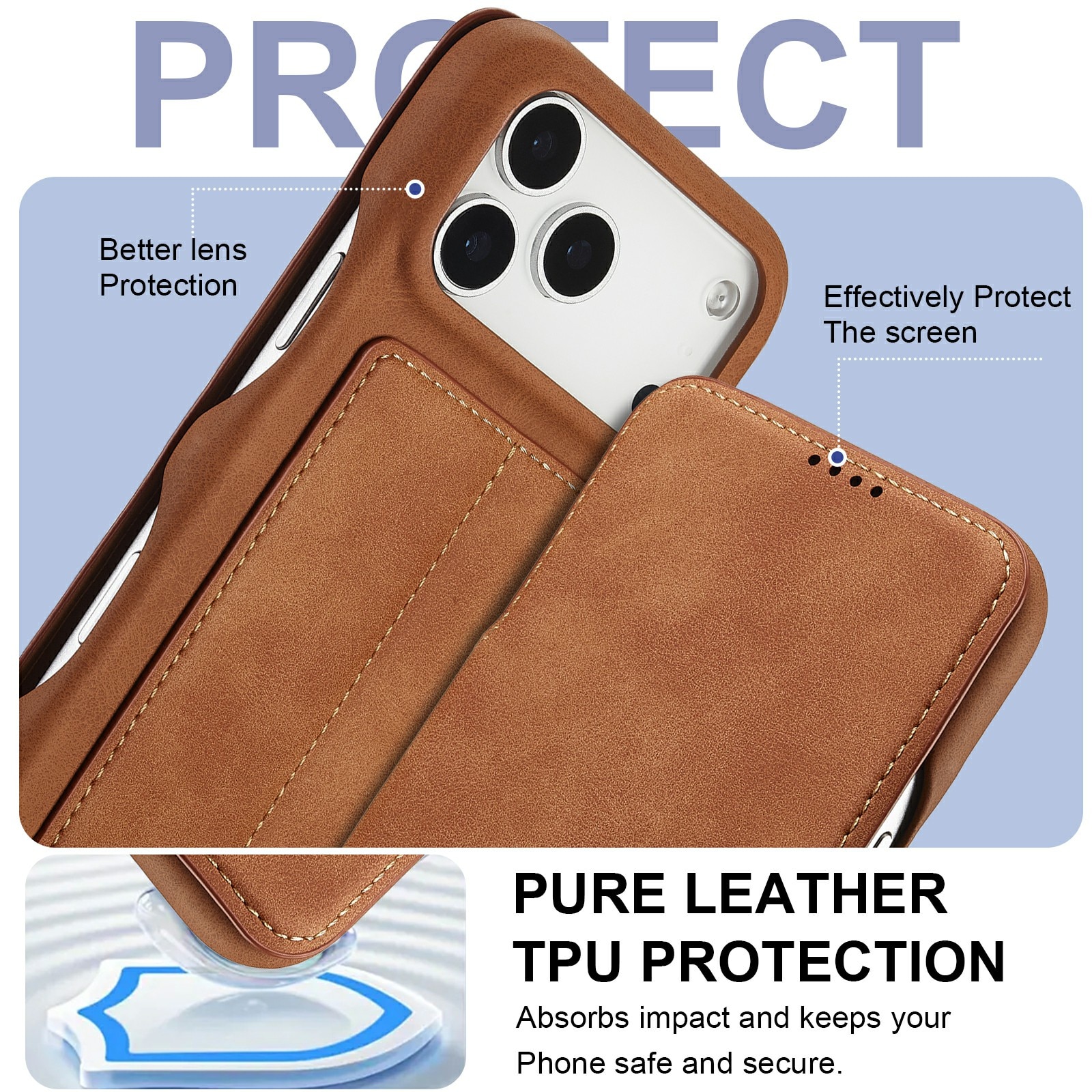 Slim Lommebokdeksel iPhone 17 Pro Cognac