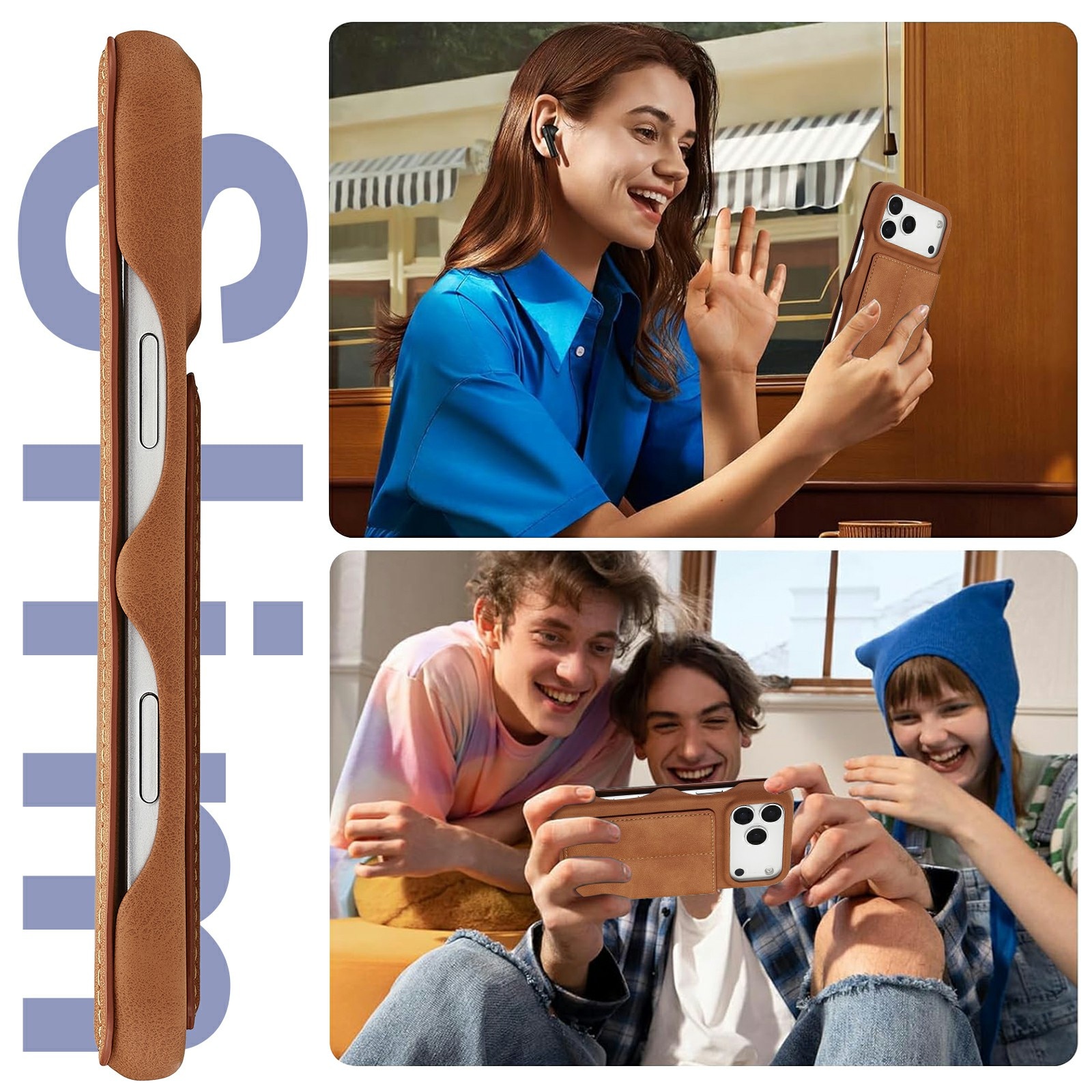 Slim Lommebokdeksel iPhone 17 Pro Cognac