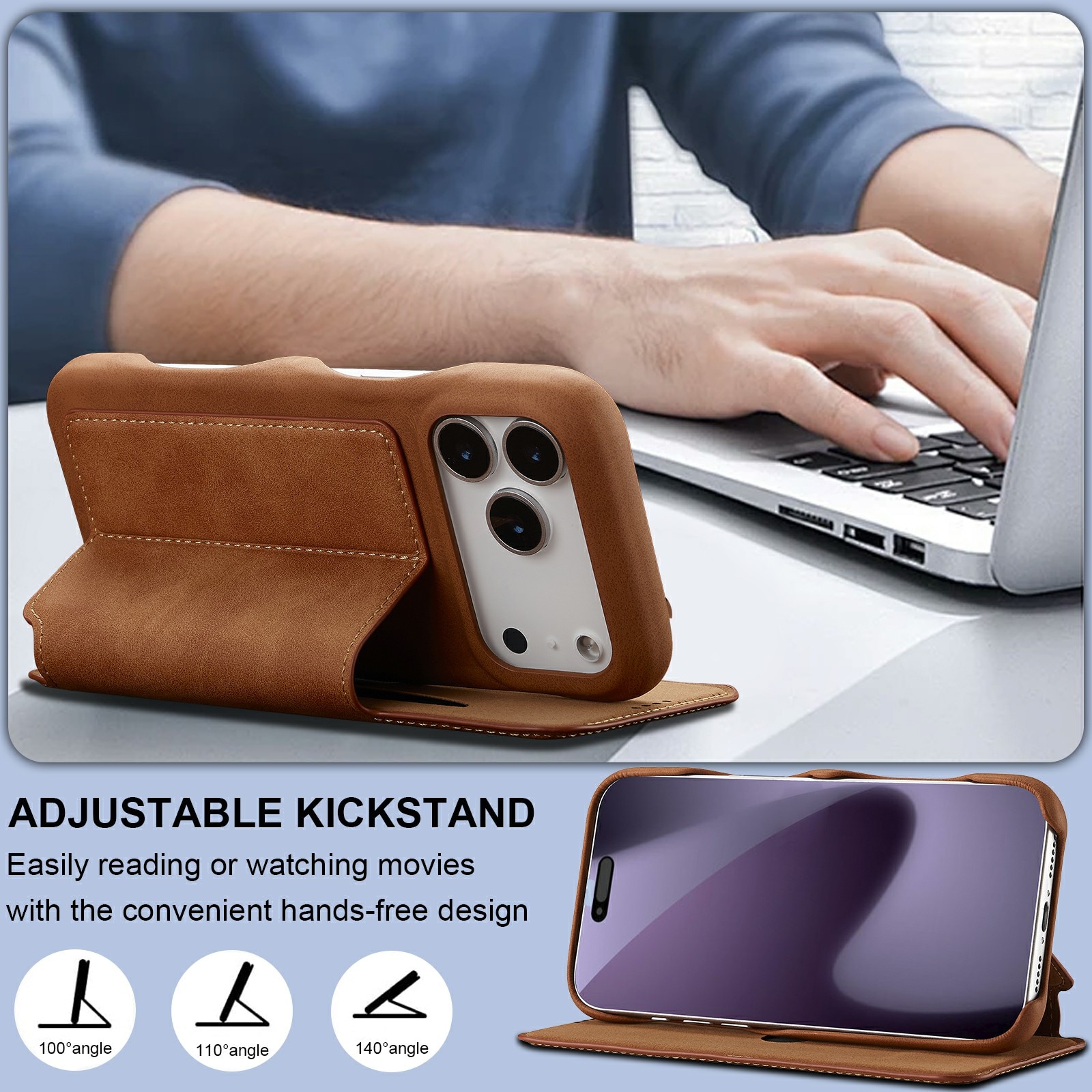 Slim Lommebokdeksel iPhone 17 Pro Cognac