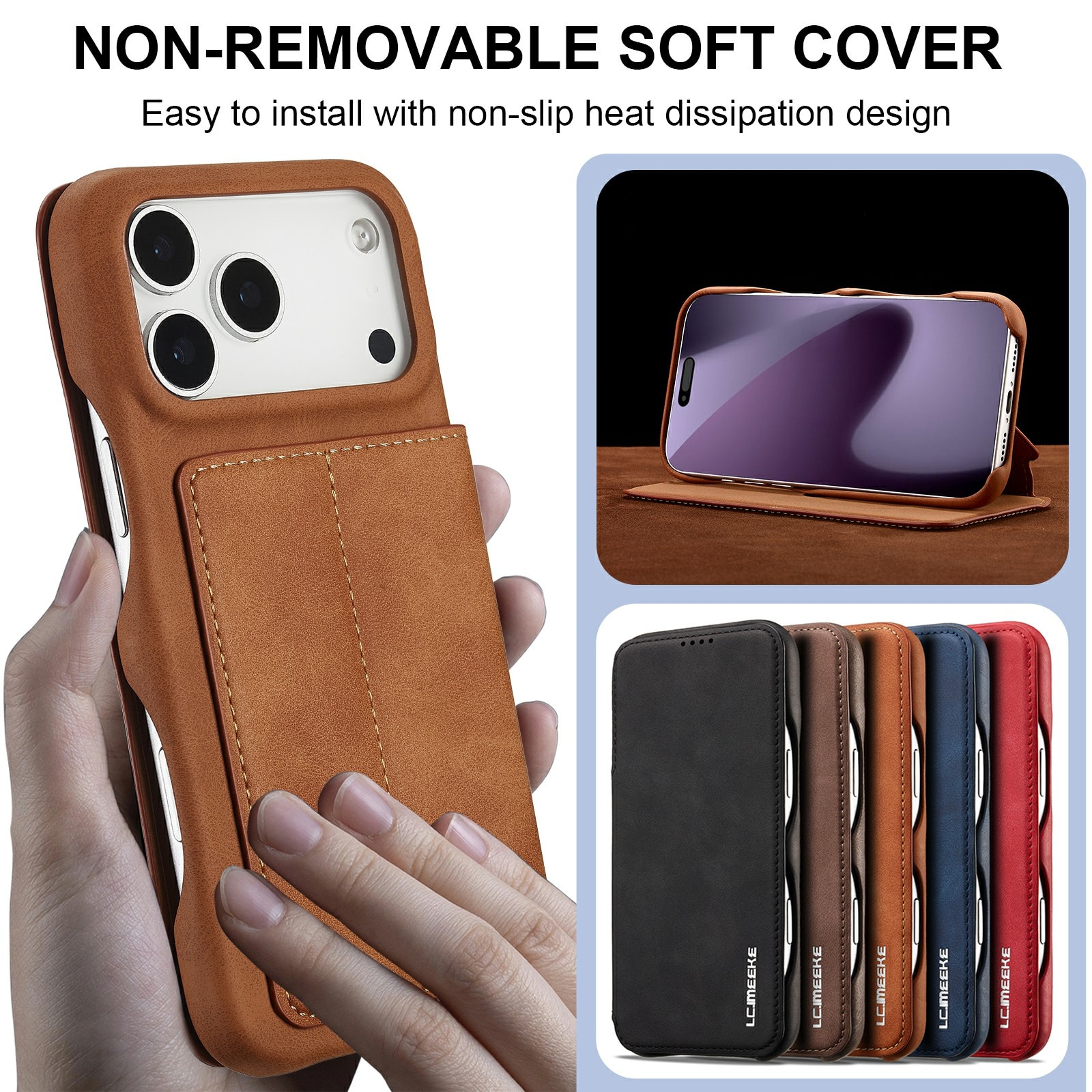 Slim Lommebokdeksel iPhone 17 Pro Cognac