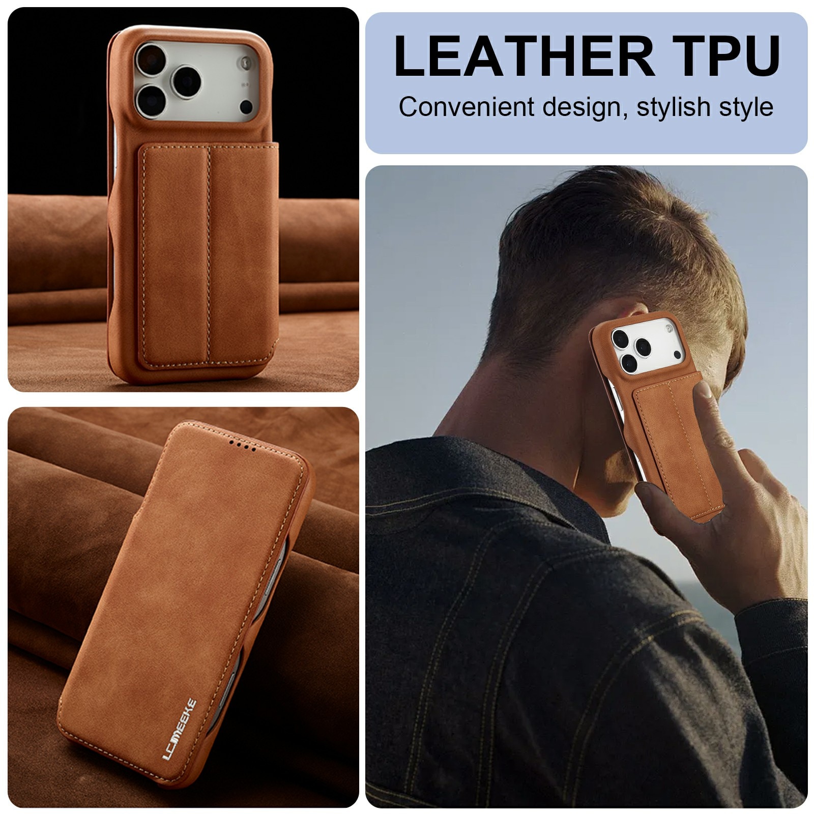 Slim Lommebokdeksel iPhone 17 Pro Cognac