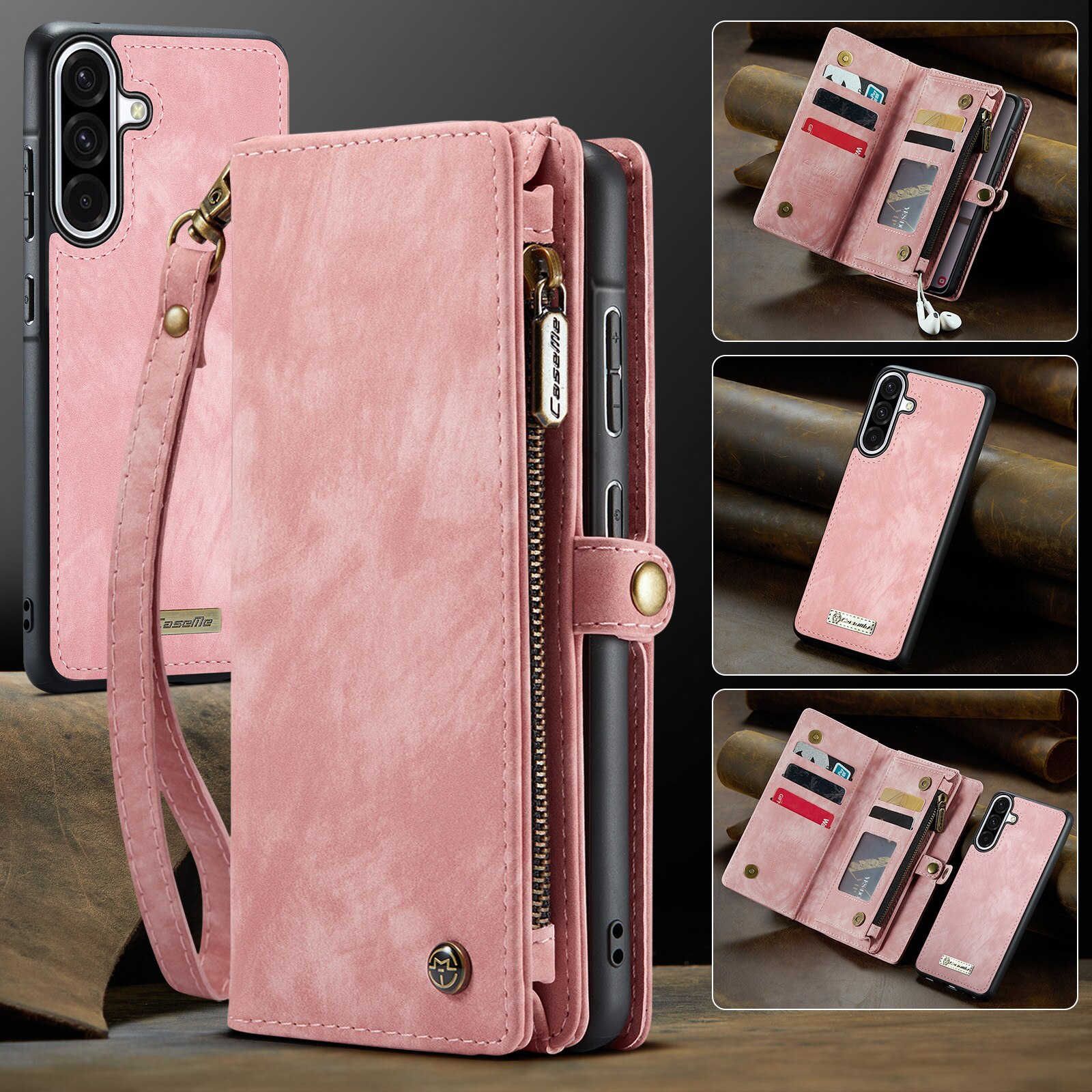 Multi-slot Lommeboksetui Samsung Galaxy A17 Rosa
