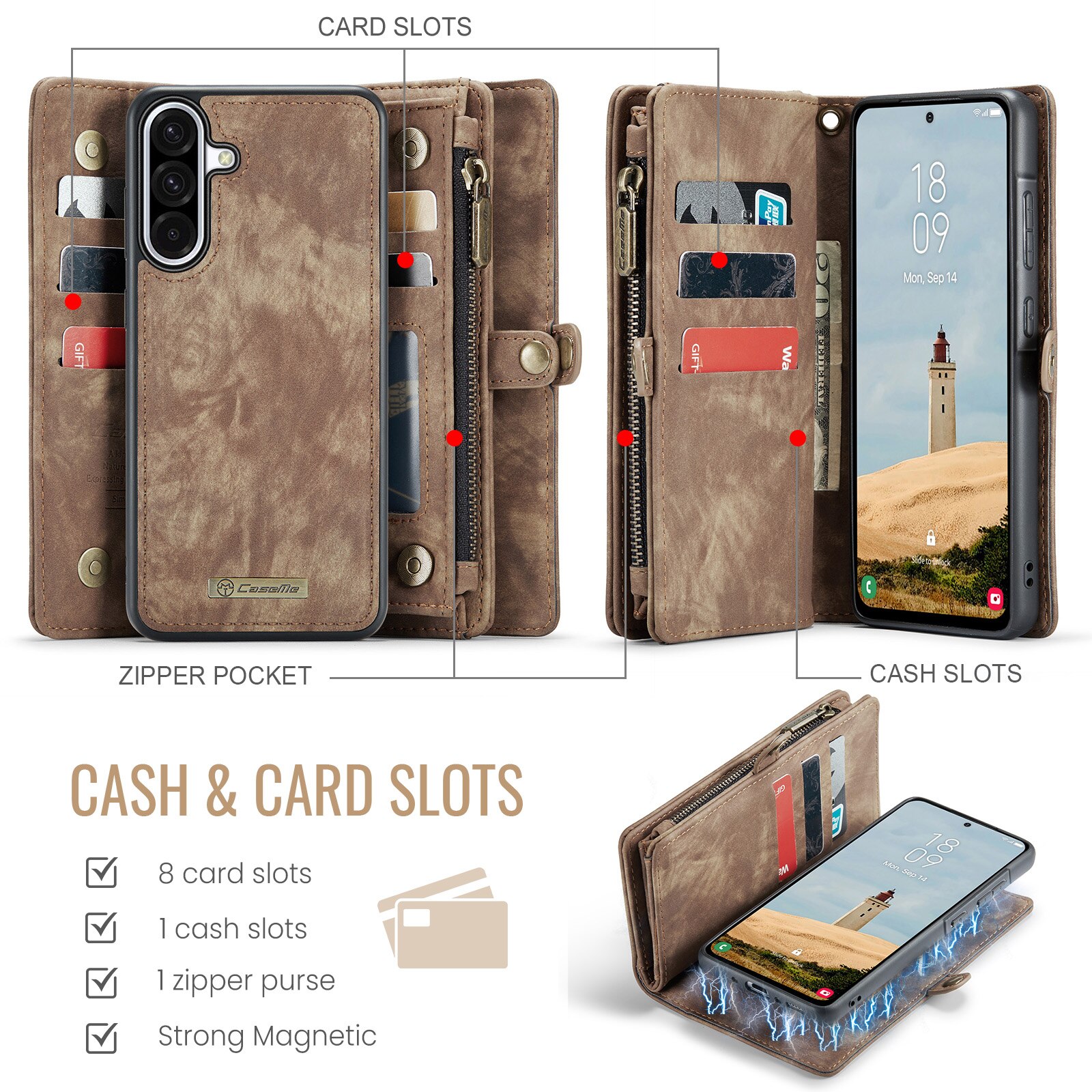 Multi-slot Lommeboksetui Samsung Galaxy A17 Brun