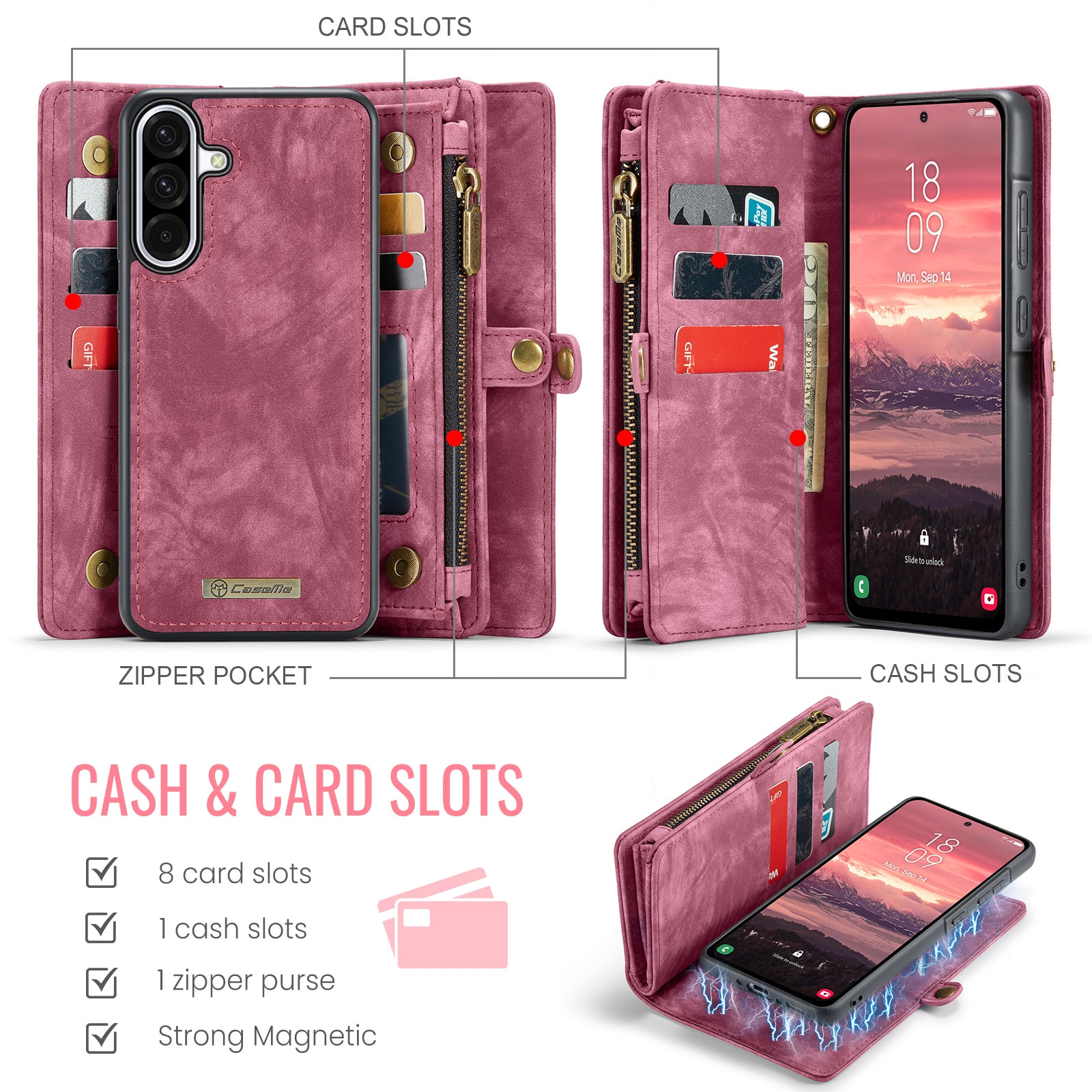 Multi-slot Lommeboksetui Samsung Galaxy A17 Rød