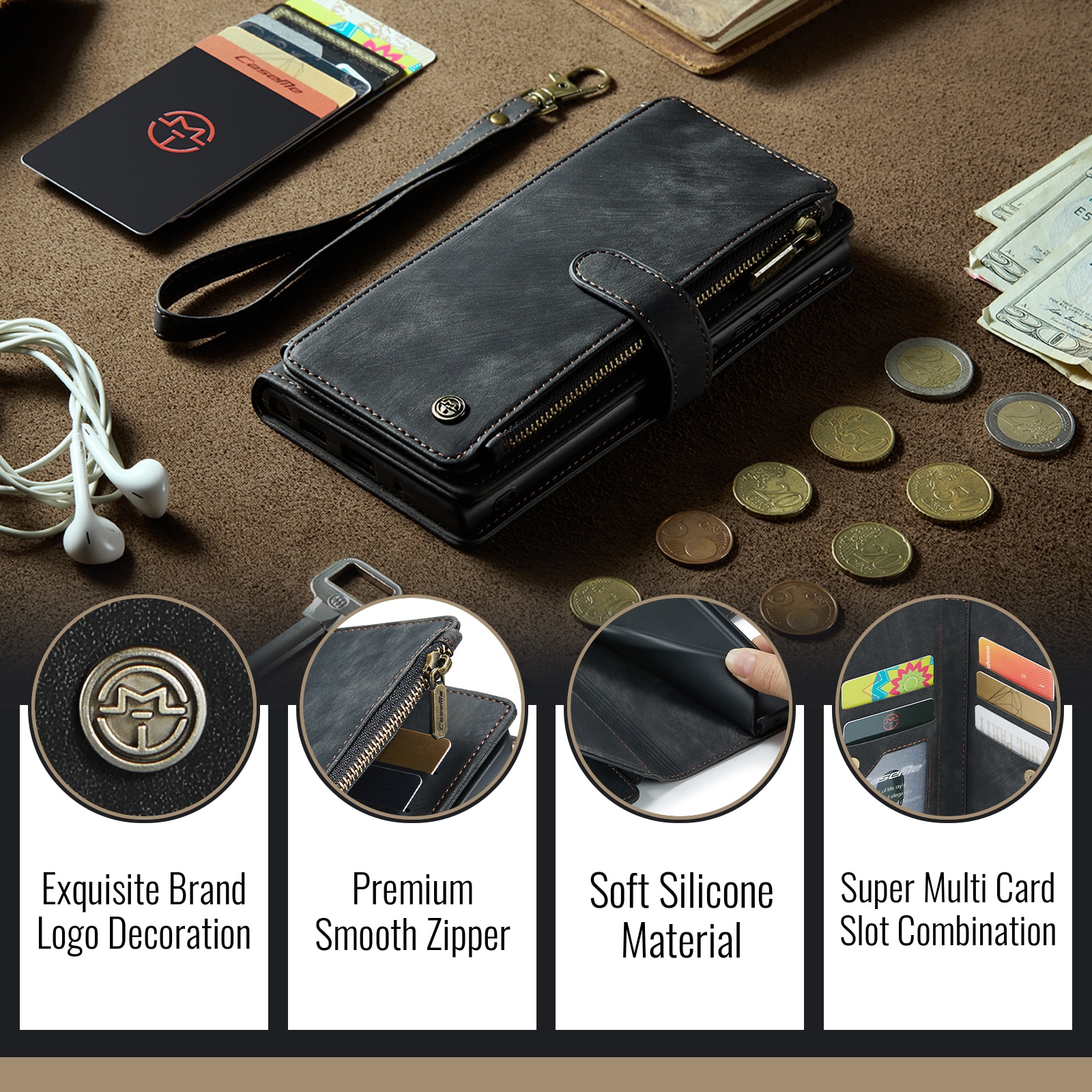 Zipper Wallet iPhone 17 Svart
