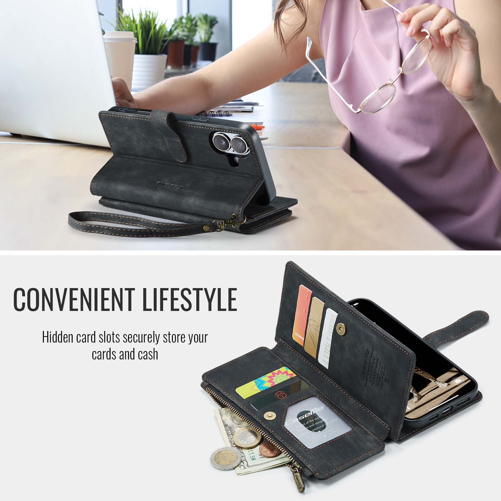Zipper Wallet iPhone 17 Svart
